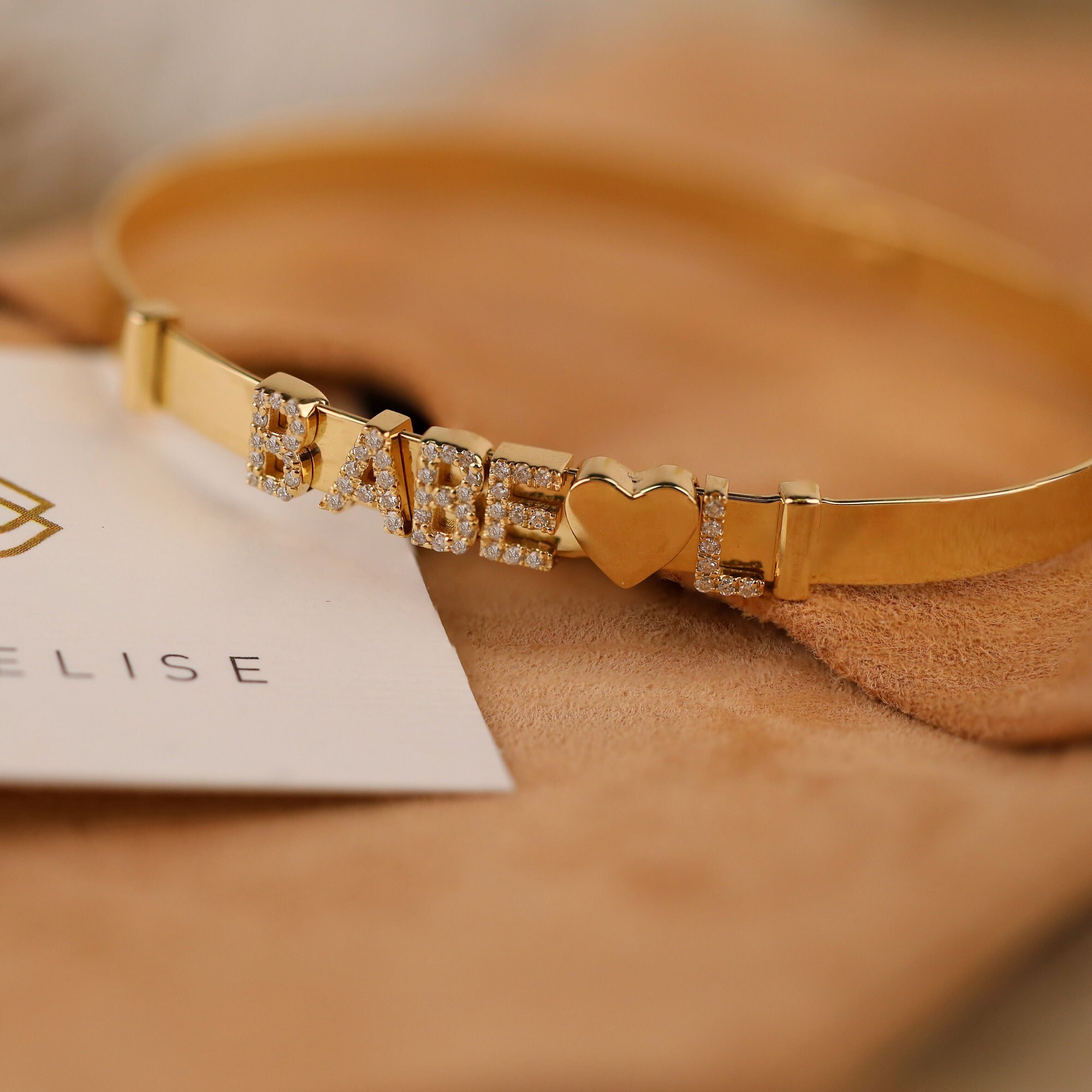 14K Gold Diamond Sliding Charm Bangle Bracelet