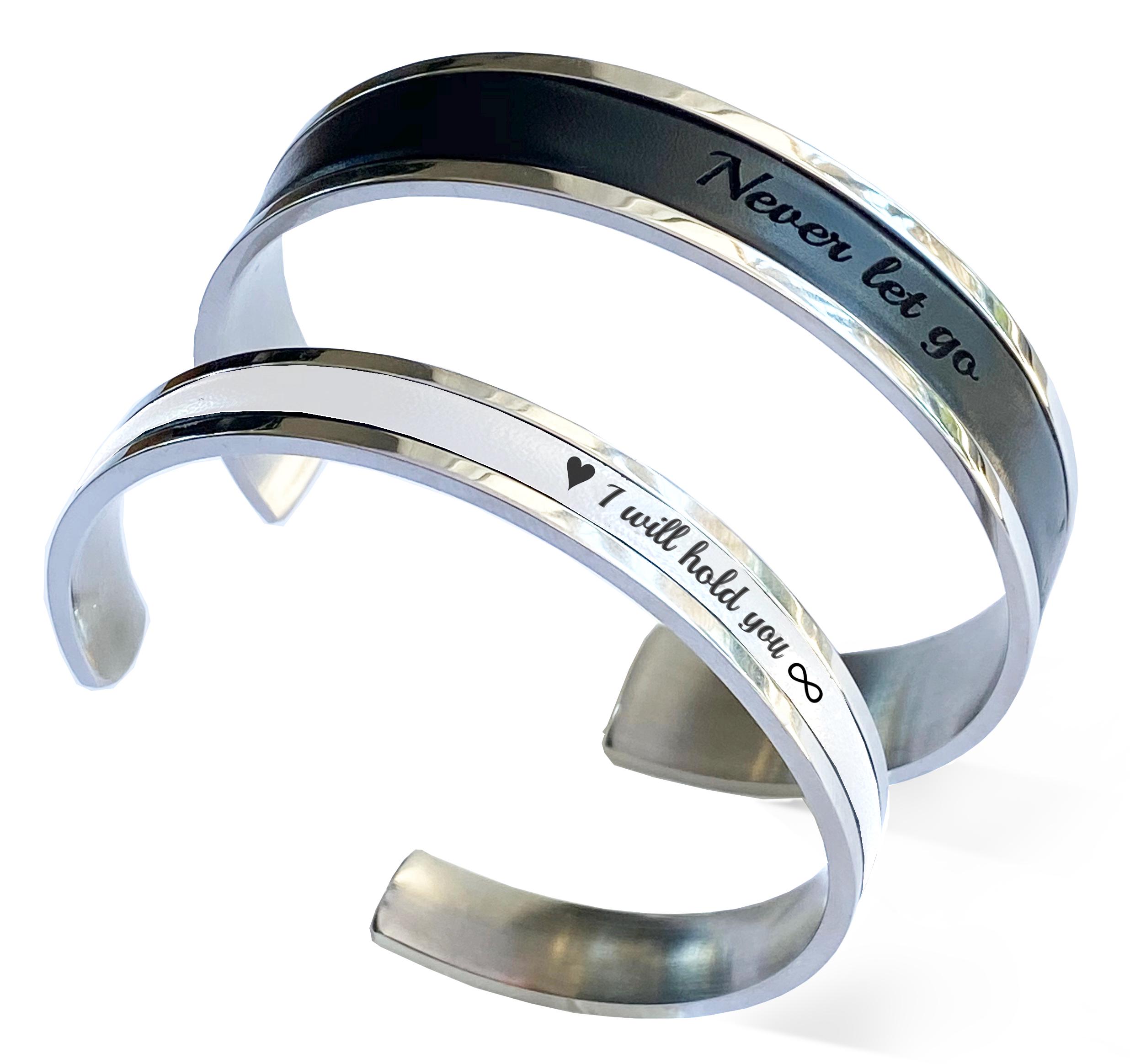 Custom Engraved Leather and Stainless Steel Couple Bracelet Set of 2