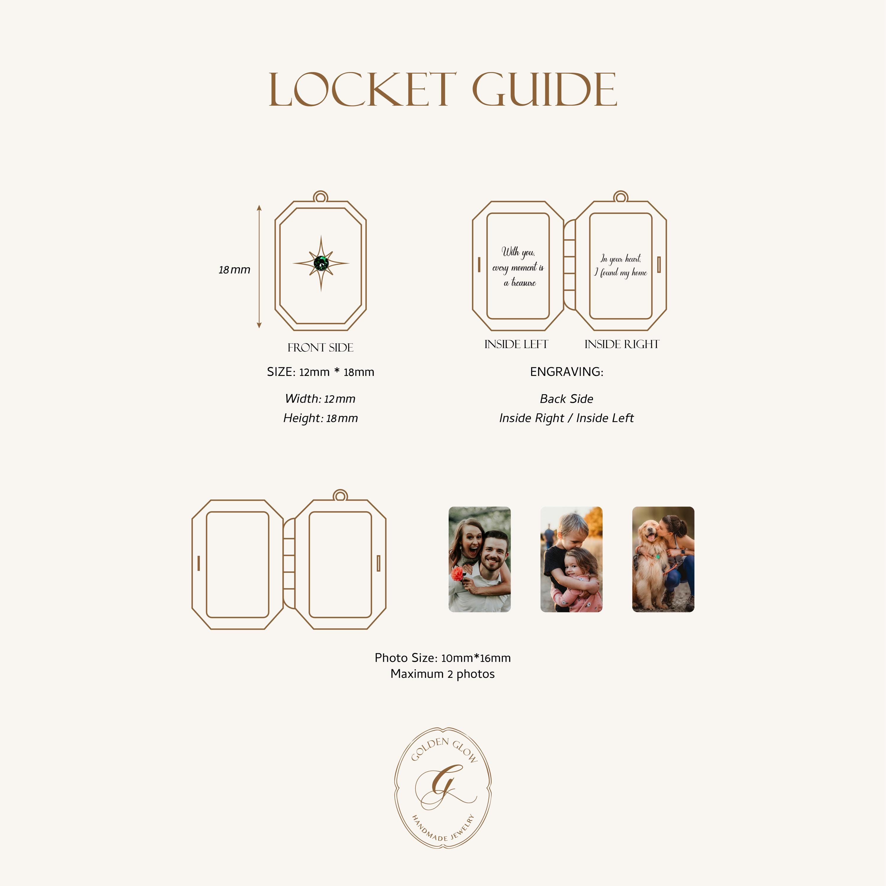 Custom Rectangular Locket Necklace with Birthstone and Photo