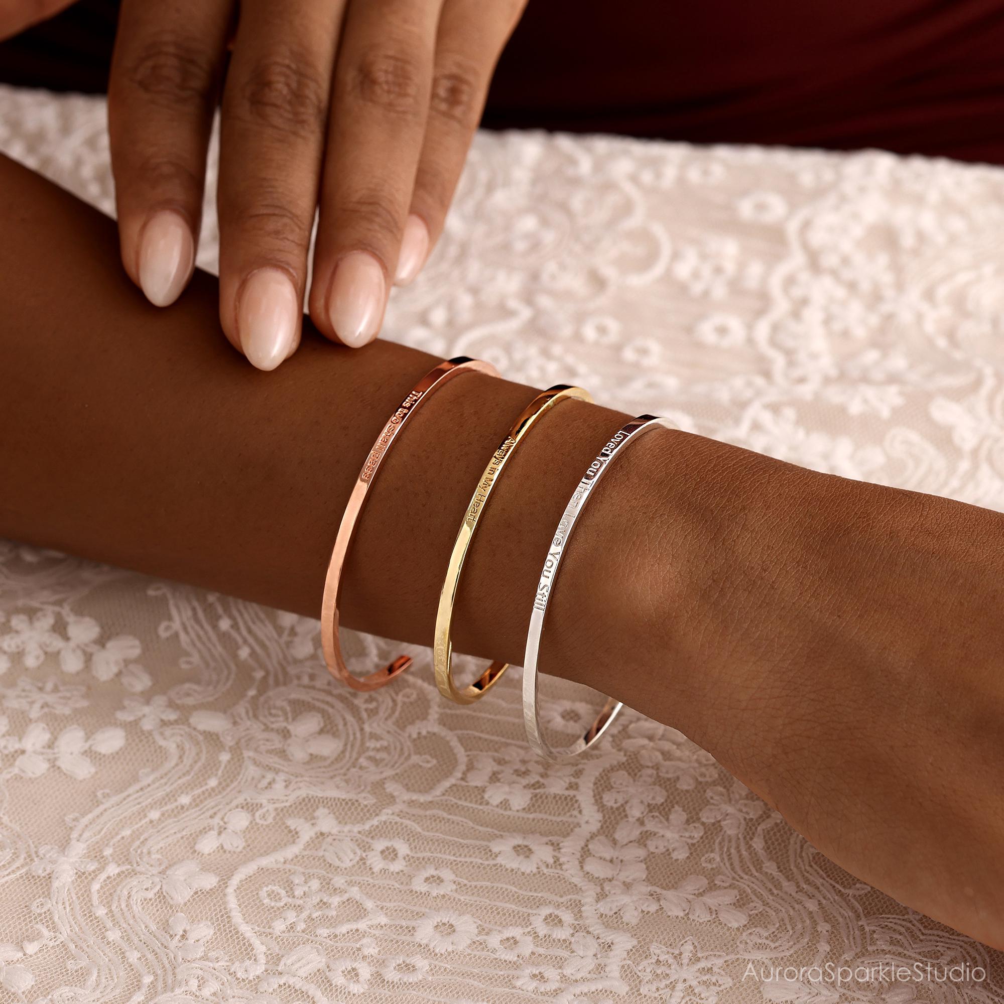 Personalized Engraved Affirmation Cuff Bracelet in Adjustable Sizes