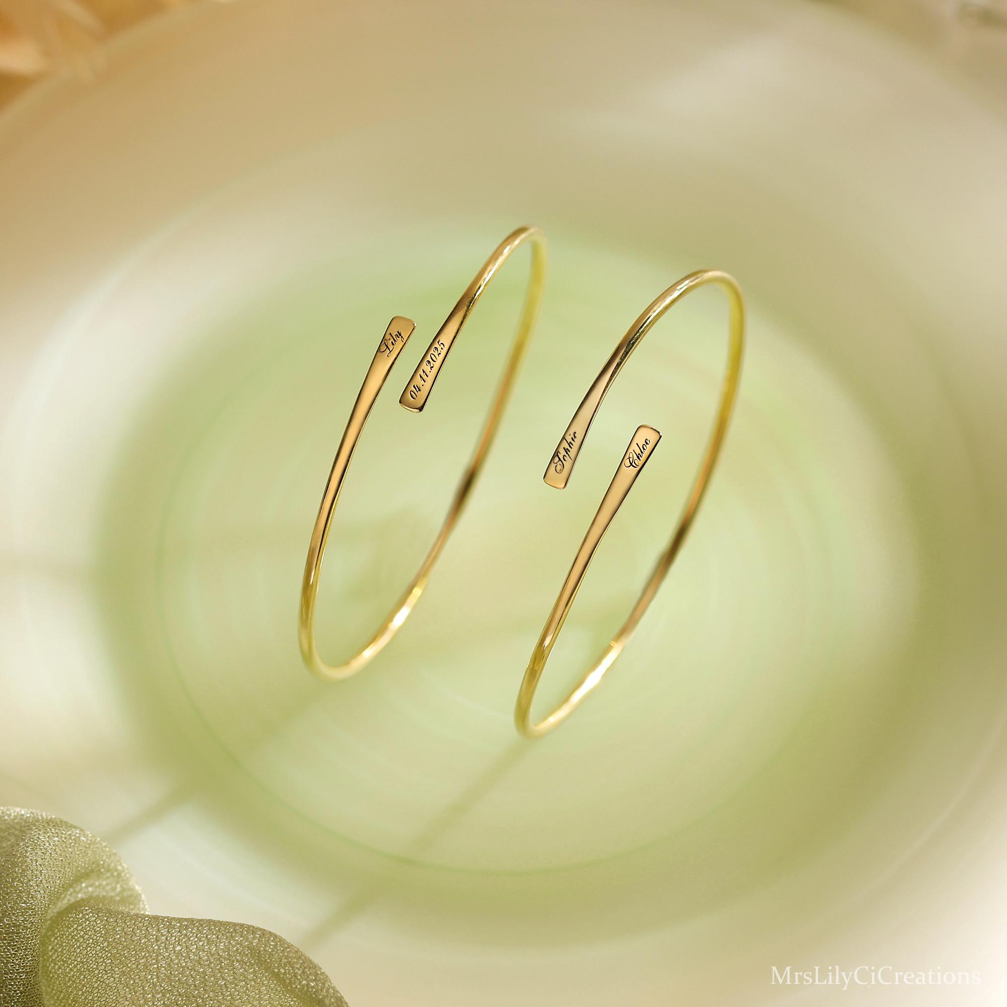Custom Engraved Double Name Bar Bracelet in Hypoallergenic Brass