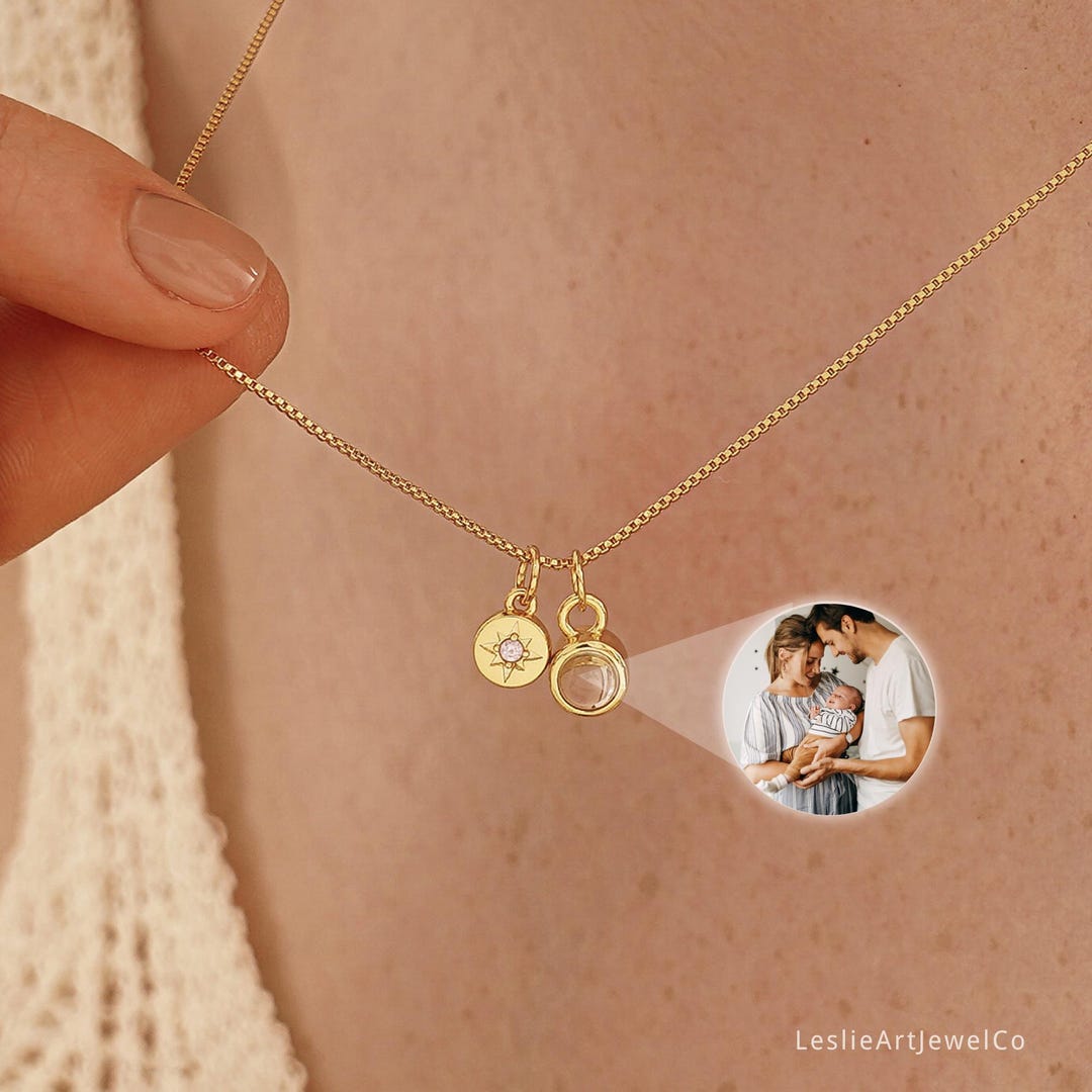 Memorial Projection Necklace with Birthstone and Picture