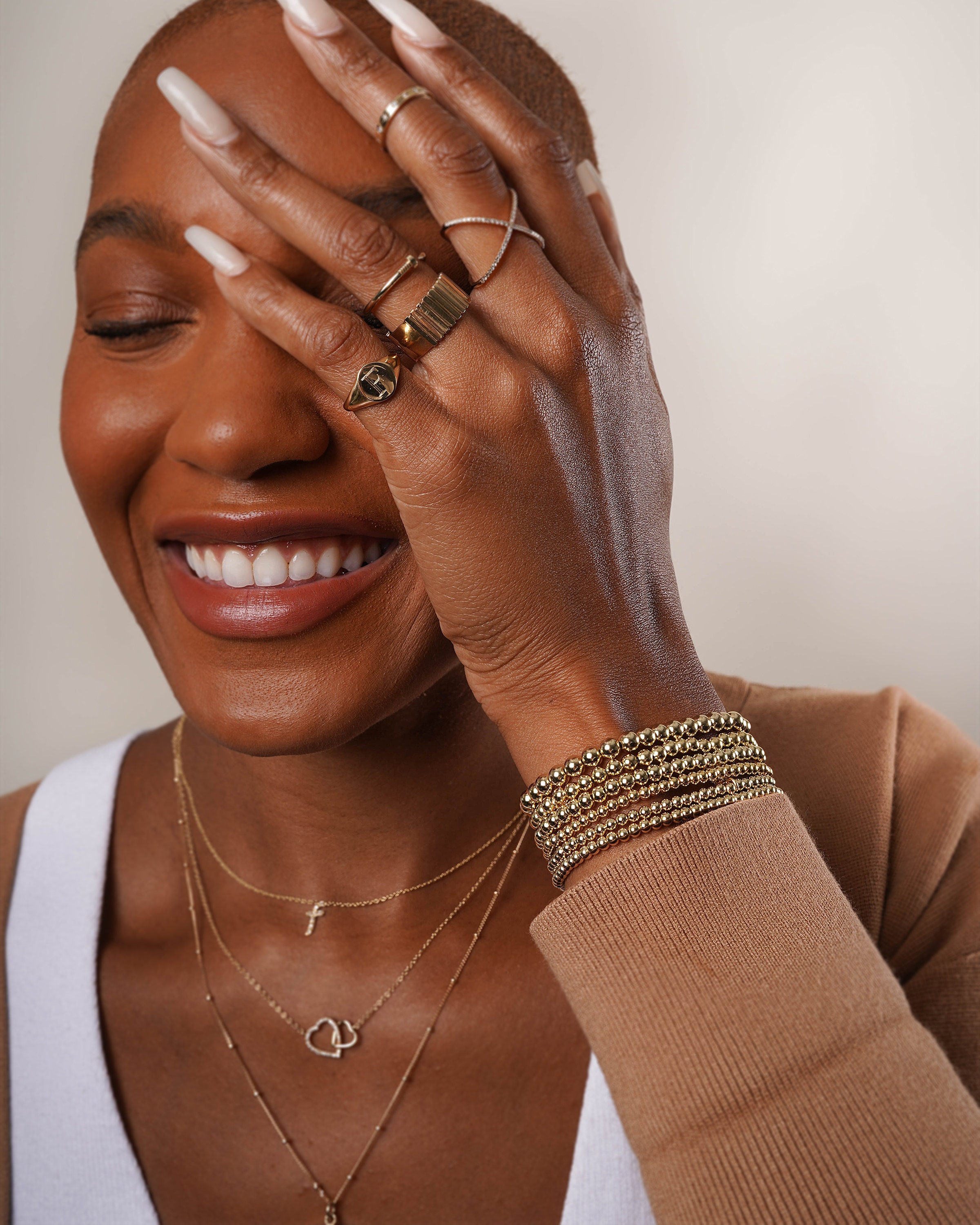 14K Gold 3 mm Bead Stretch Bracelet