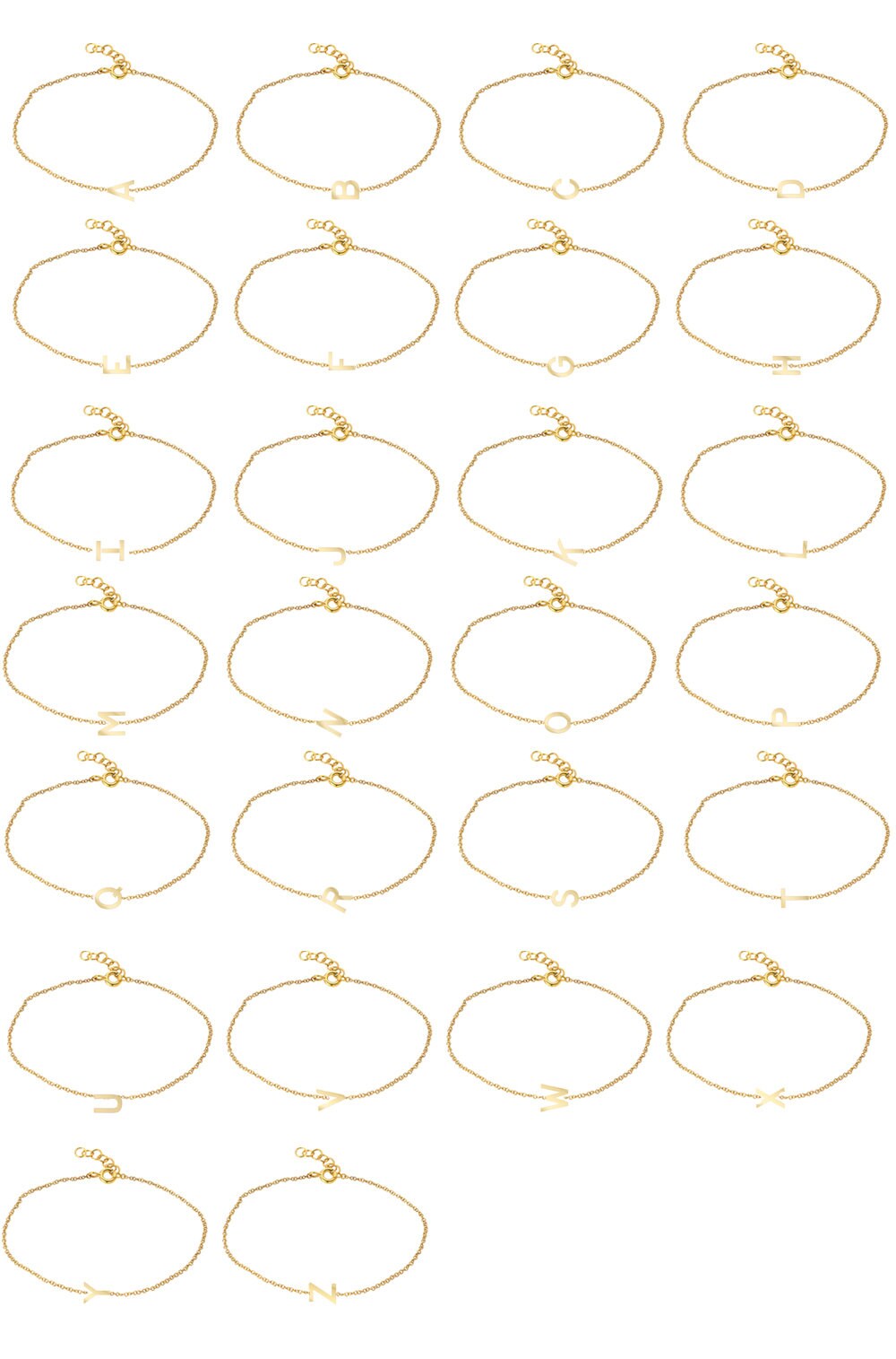 14K Gold Initial Letter Bracelet on a Cable Link Chain