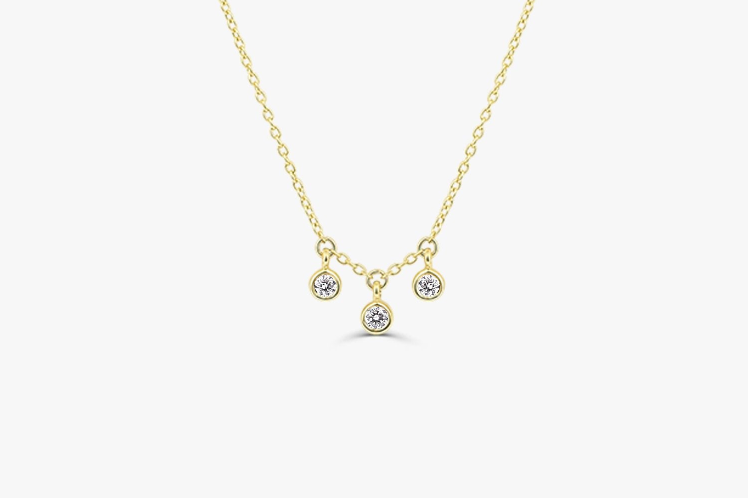 Dainty Diamond Choker Necklace in 14K Solid Gold with 3 Diamonds