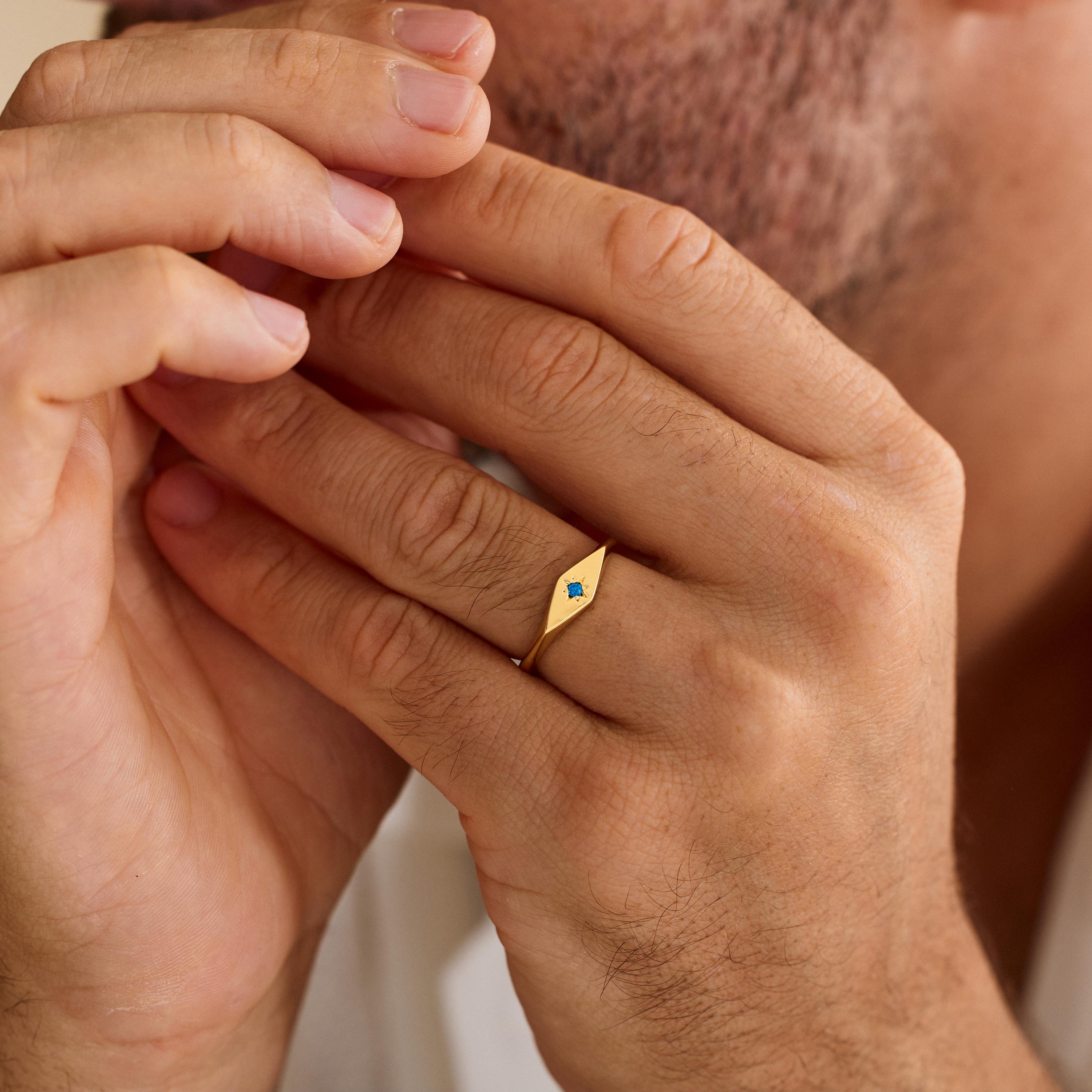 Birthstone Signet Ring With Star Setting for Men