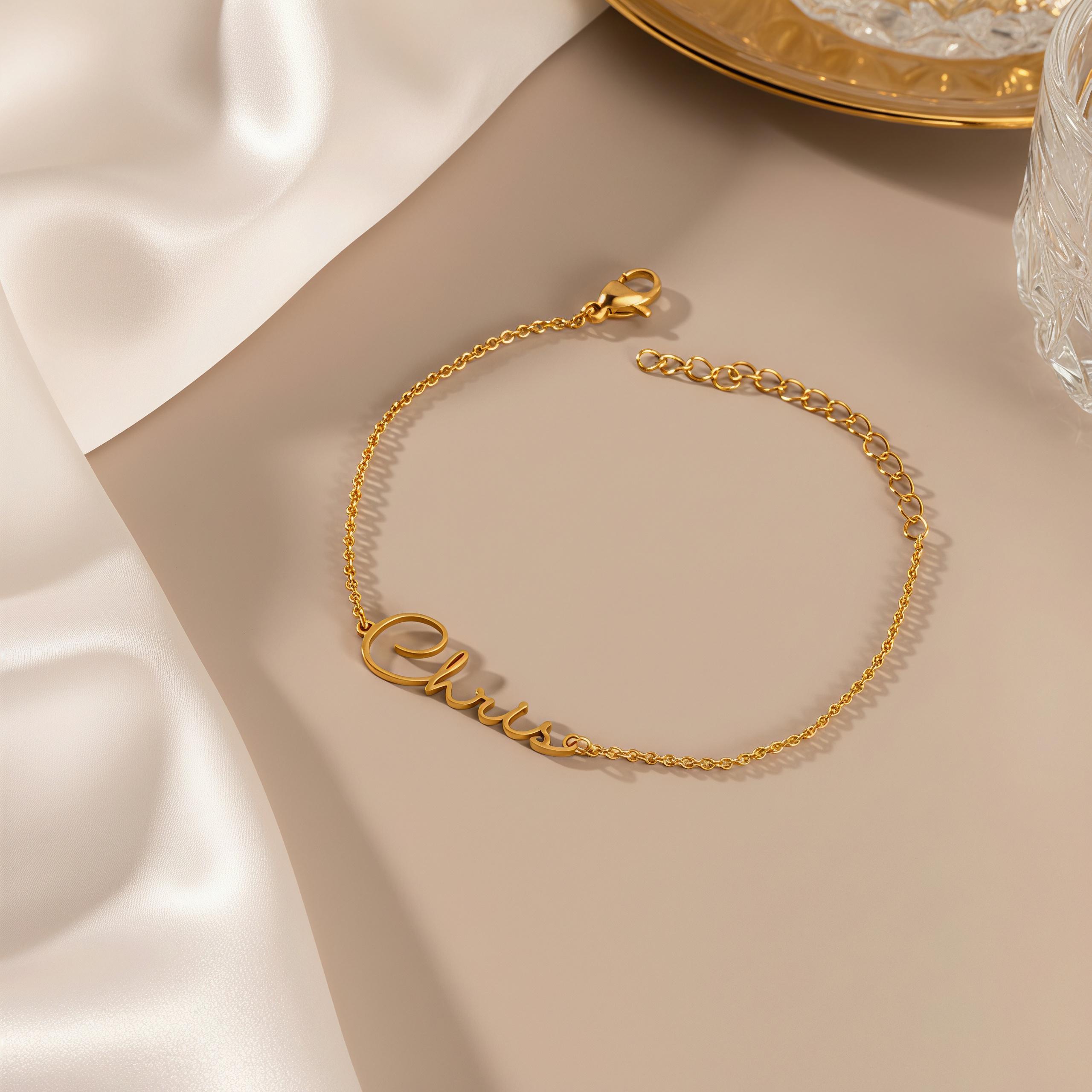 Waterproof Custom Name Bracelet in 18K Gold Plated Sterling Silver