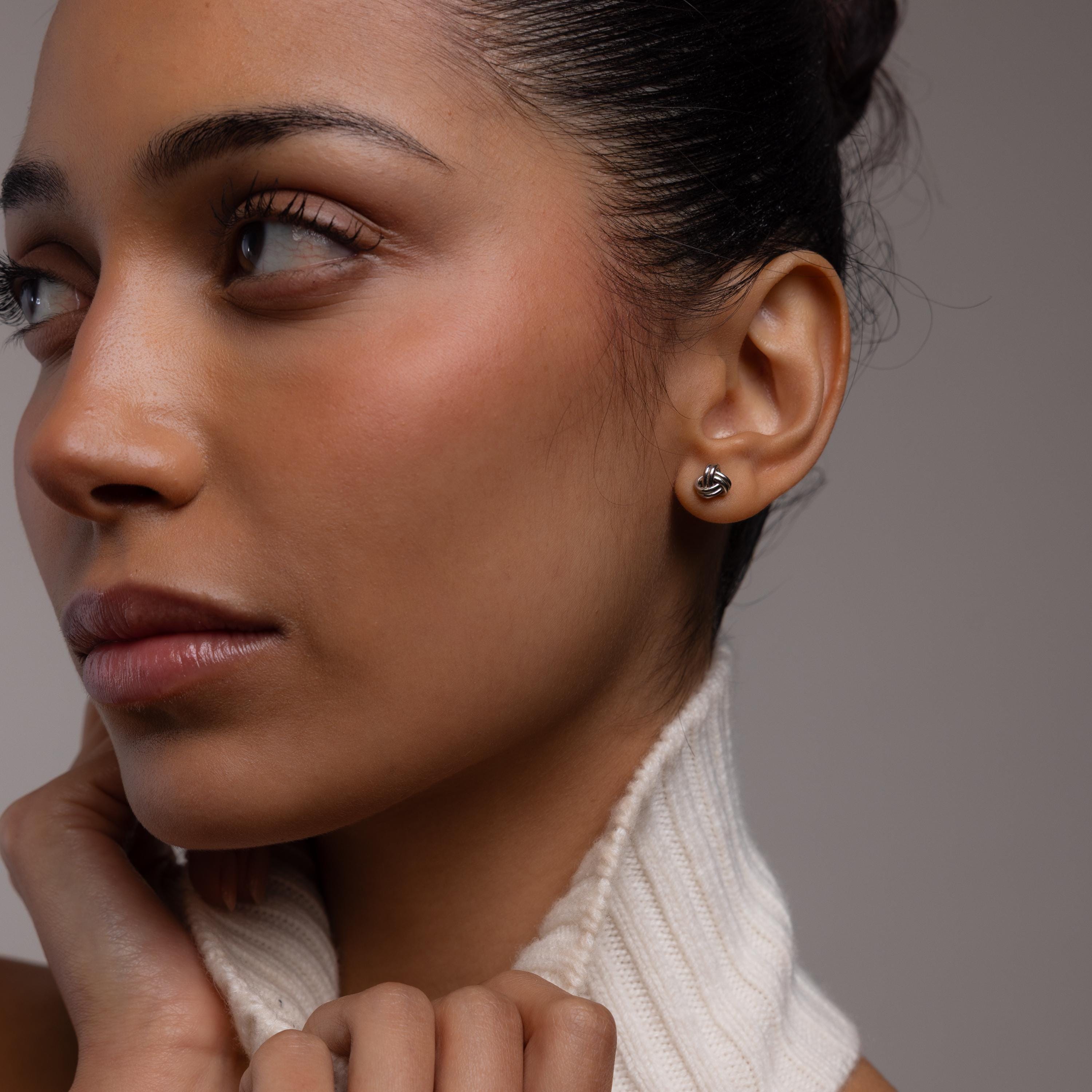 Love Knot Stud Earrings in 18K Gold Over Brass or Rhodium Over Brass