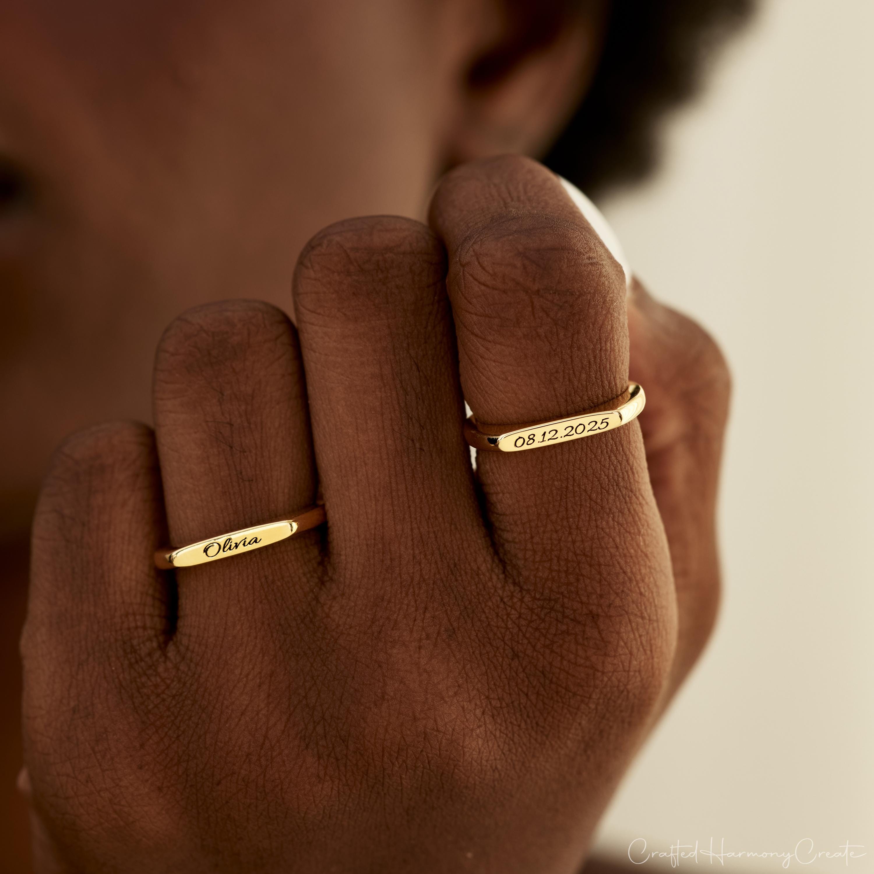 Custom Engraved Name Ring, Dainty Stackable Band