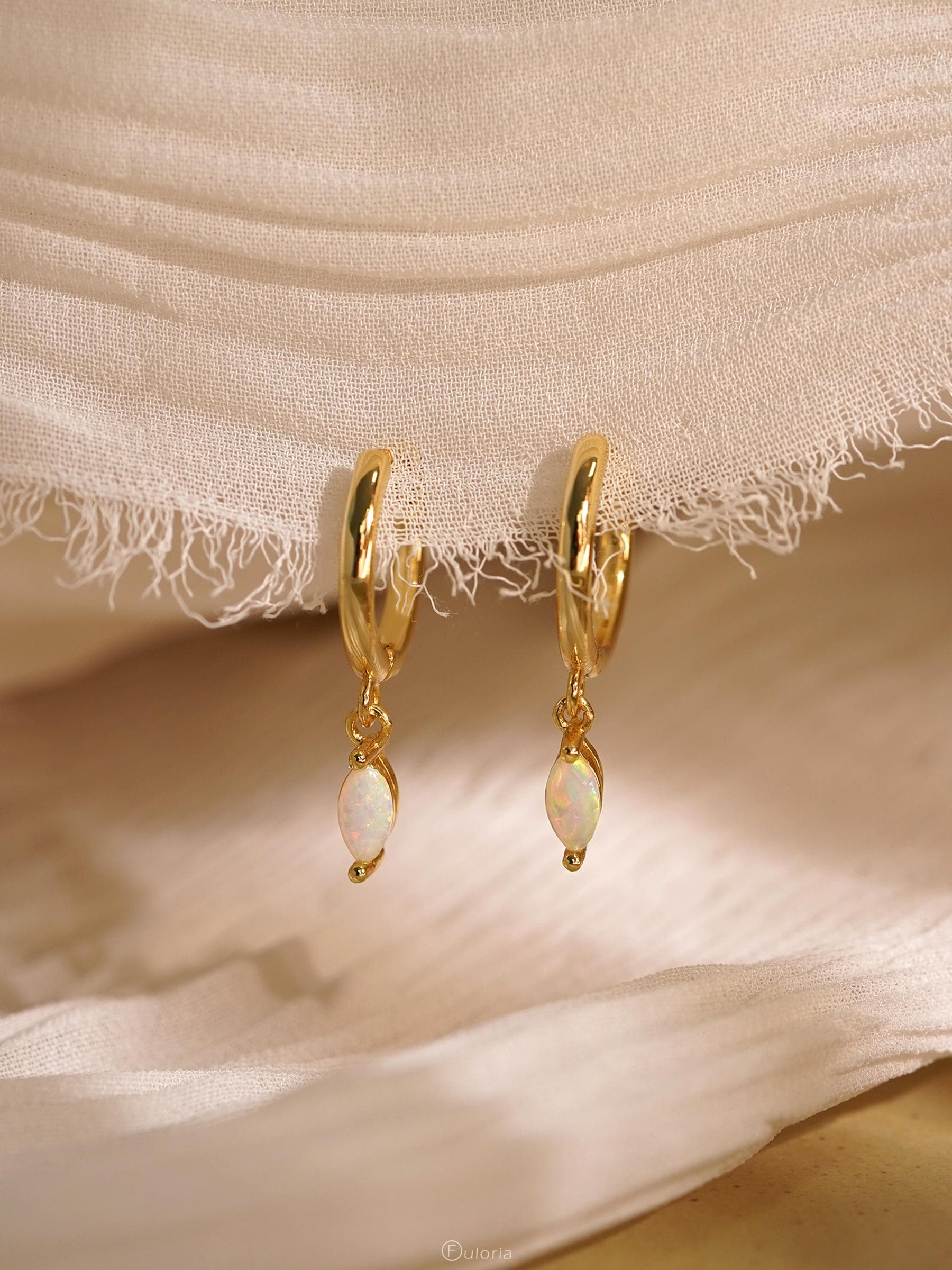 Delicate Opal Hoop Earrings with Minimalist Dangle Huggie Design