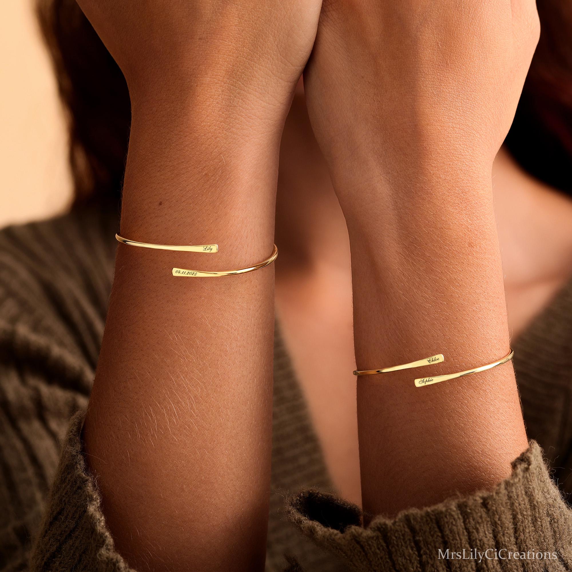 Custom Engraved Double Name Bar Bracelet in Hypoallergenic Brass