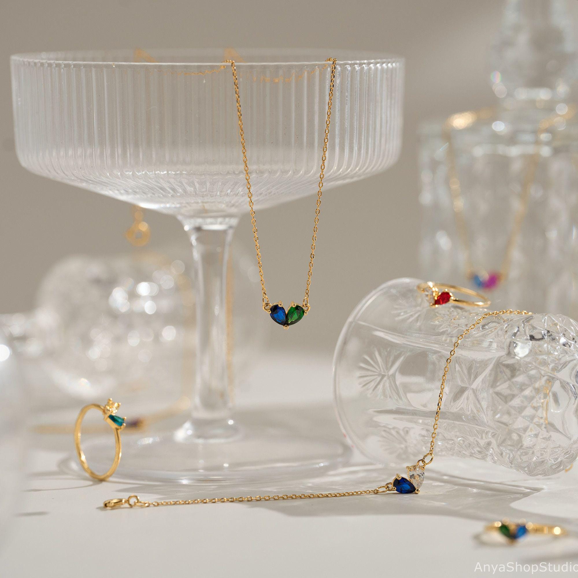 Tiny Heart Two Birthstone Necklace