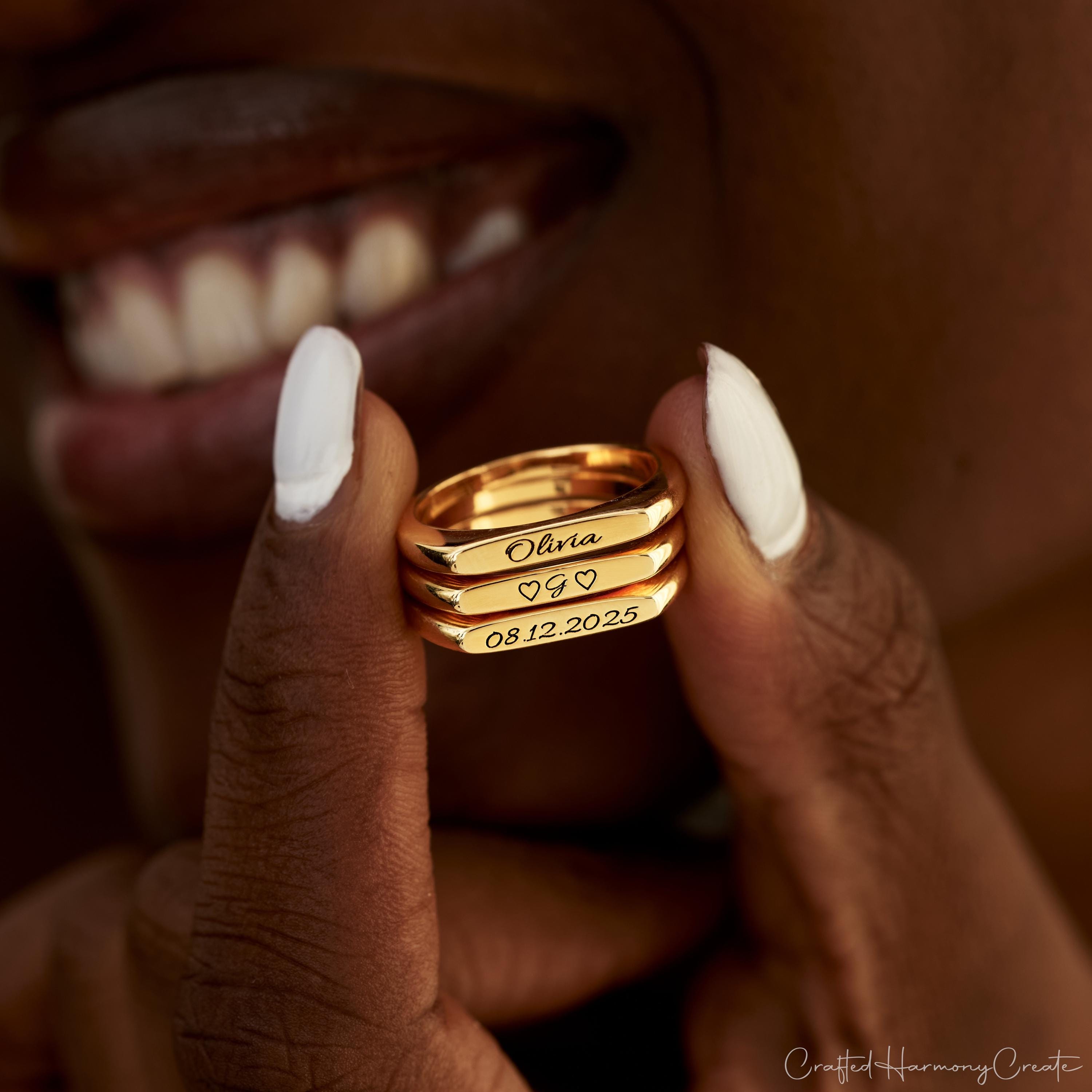 Custom Engraved Name Ring, Dainty Stackable Band
