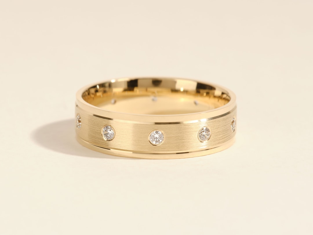 Men's Matte Beveled Diamond Wedding Band, Ten Stone