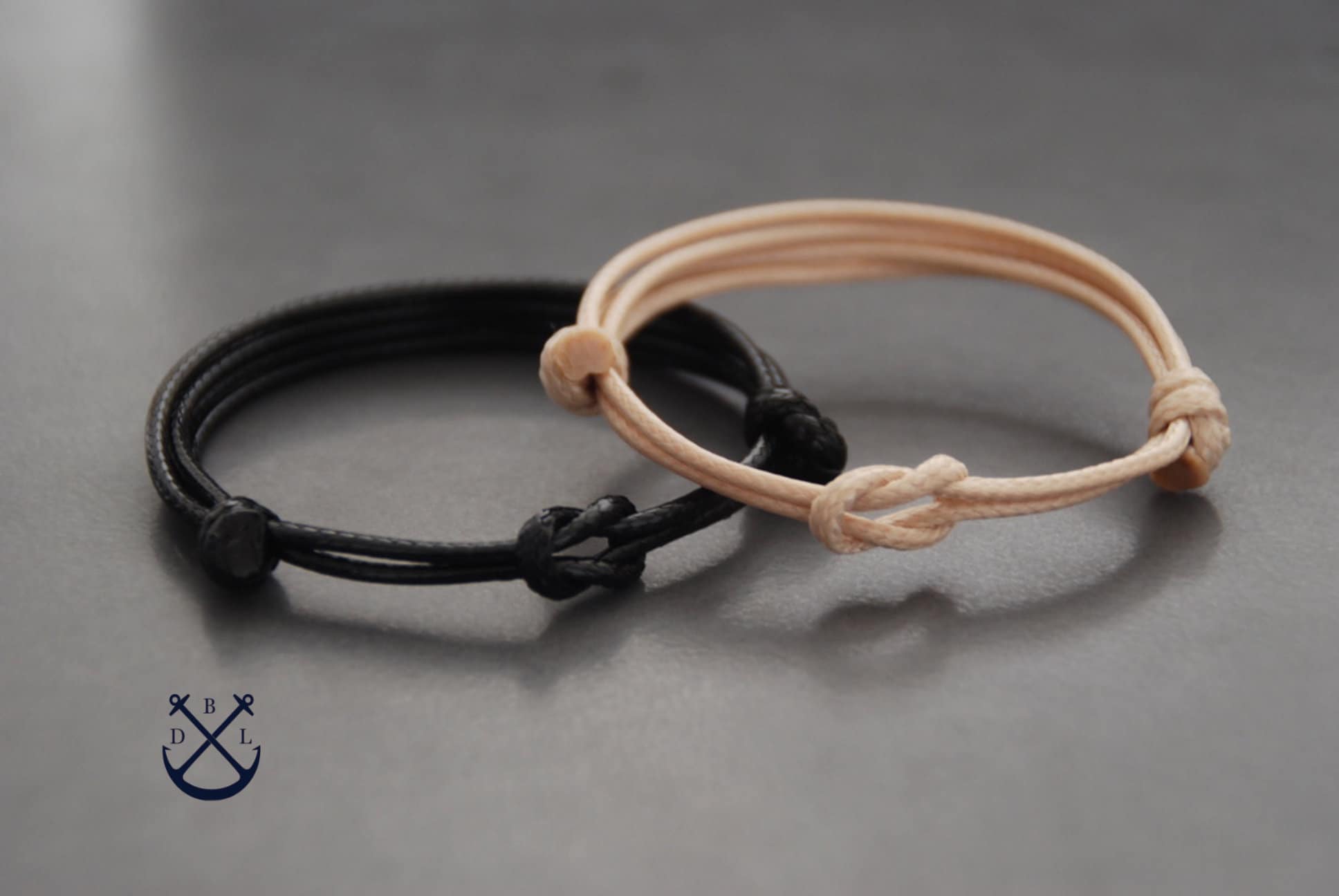 Couples Infinity Knot Bracelet Set in 2mm Waxed Cotton Cord