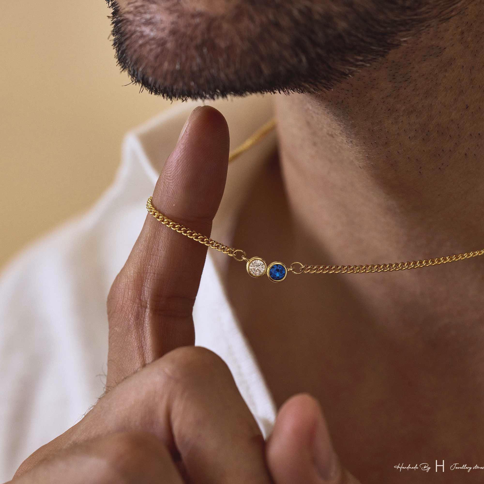Men's Custom Birthstone Necklace with Copper Pendant in Rose Gold Plating