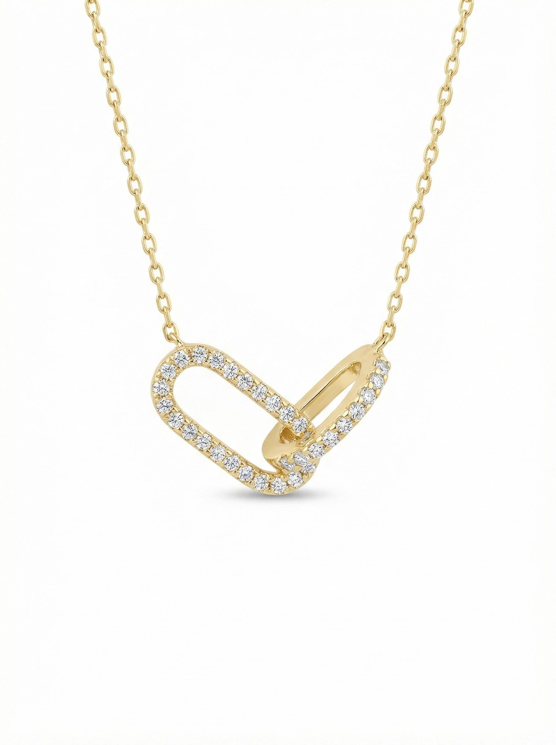 14K Gold Diamond Link Necklace with Modern Asymmetrical Pendant