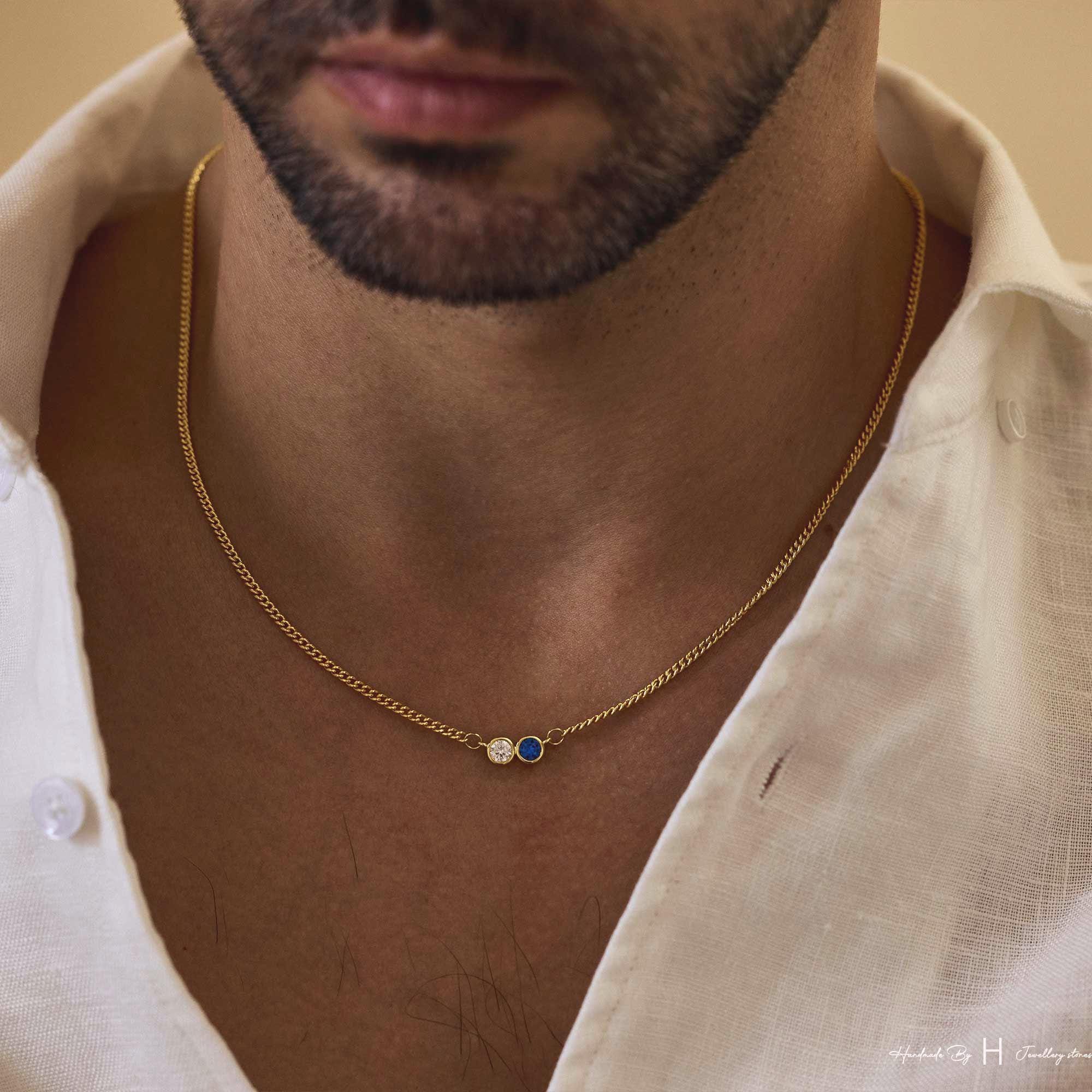 Men's Custom Birthstone Necklace with Copper Pendant in Rose Gold Plating