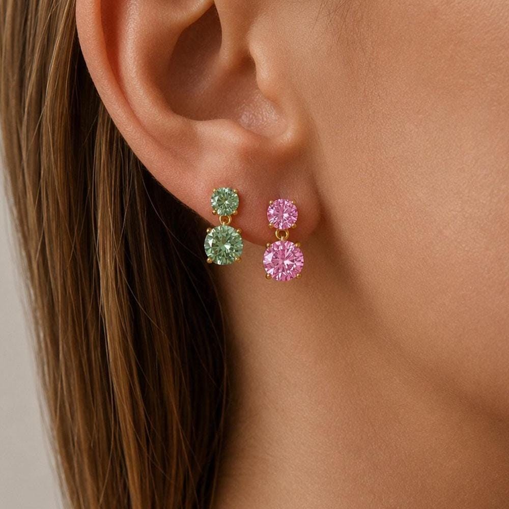 Certified Moissanite Double Drop Earrings in 925 Sterling Silver