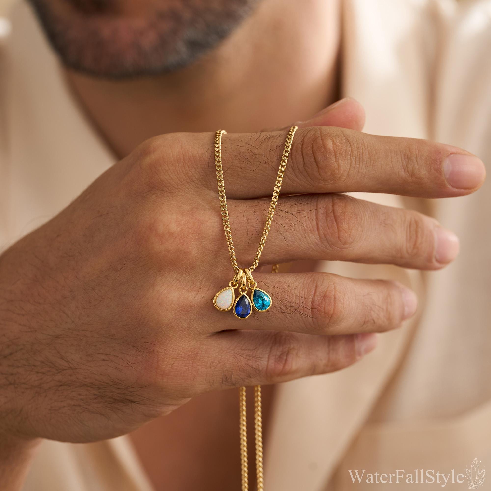 Custom Birthstone Necklace for Men in Copper with Zircon Stone