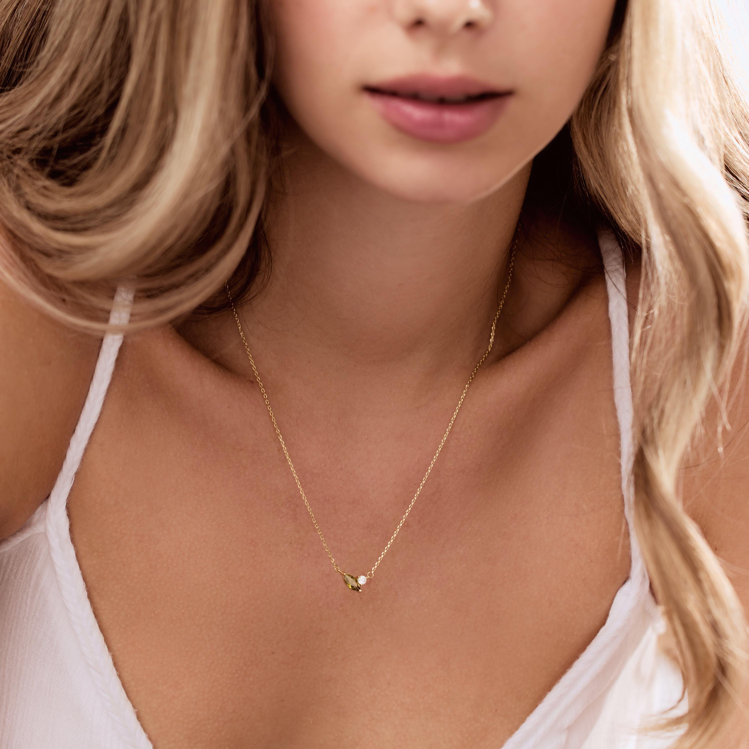 Double Birthstone Pendant Necklace with Two Gemstones