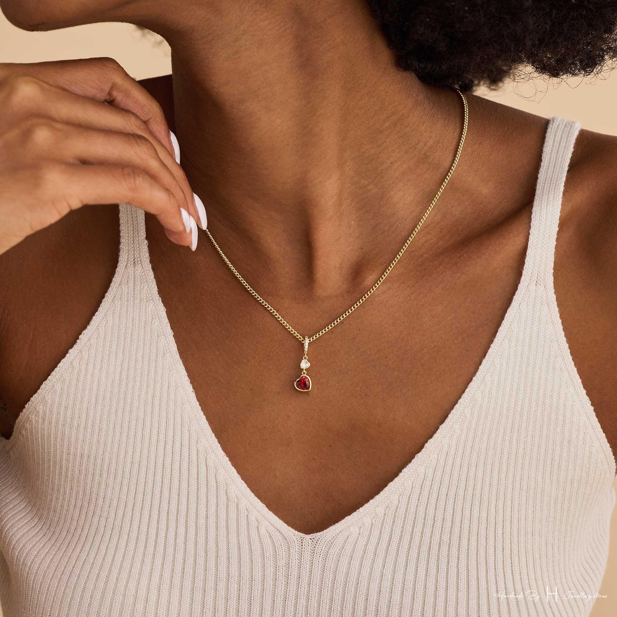 Custom Birthstone Heart Pendant Necklace in Copper
