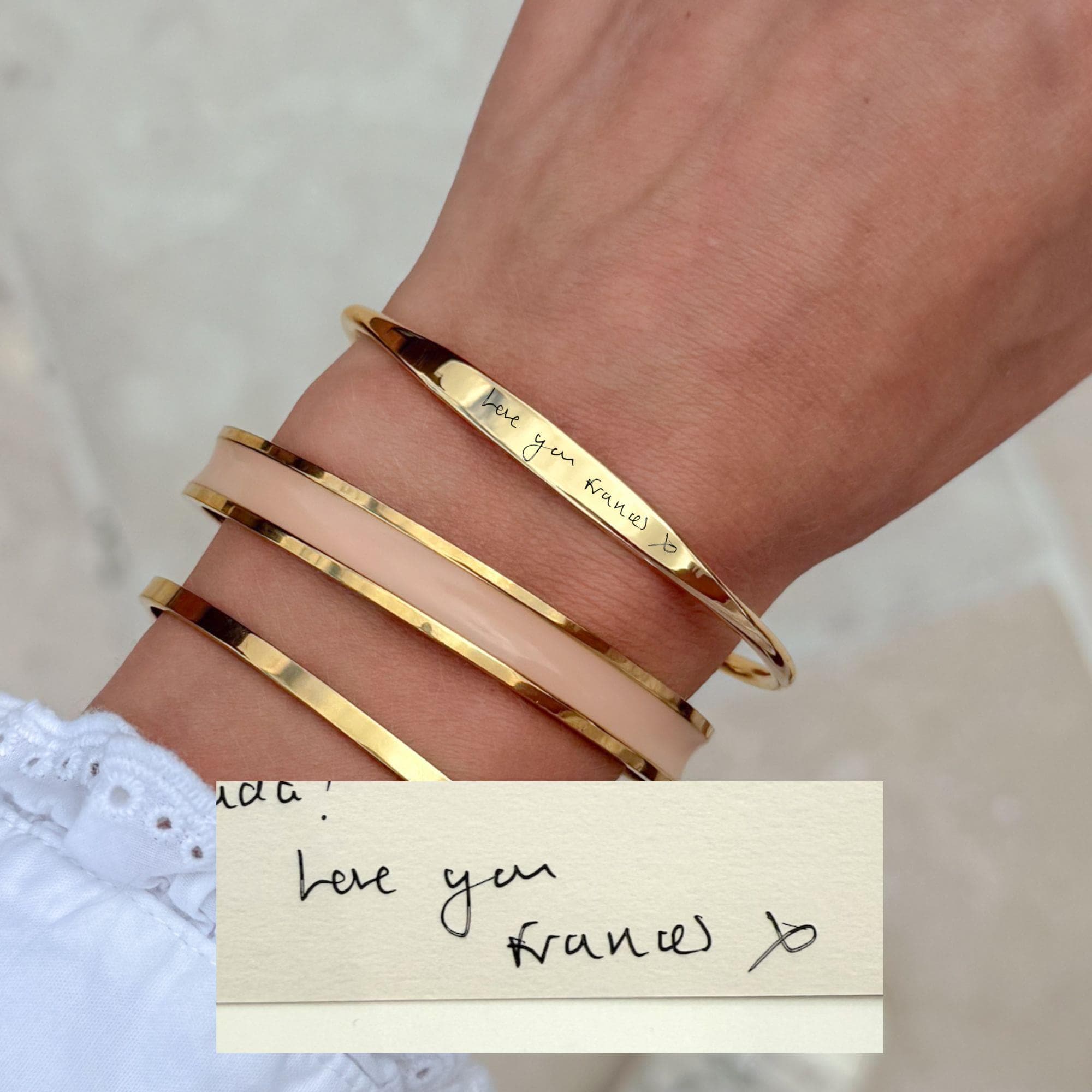 Women's Real Handwriting Torque Bangle in 18K Gold, Silver or Stainless Steel