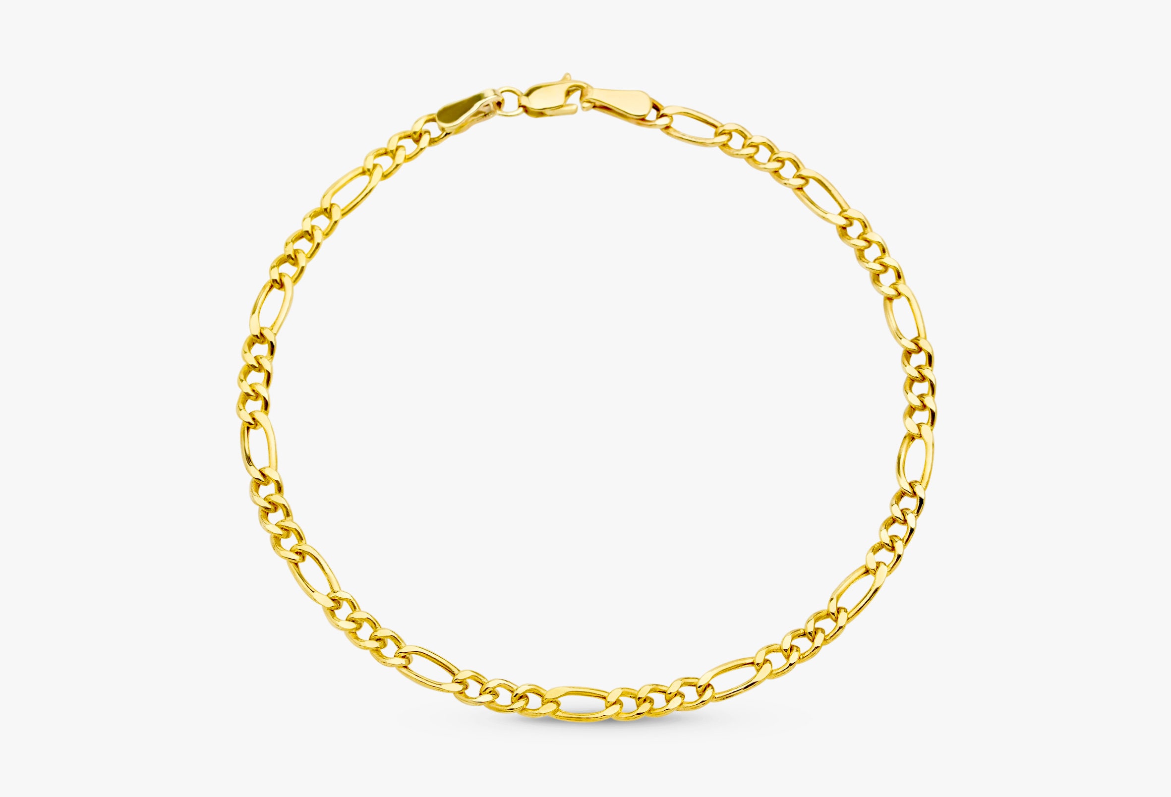 14K Solid Gold Figaro Chain Bracelet in Yellow or White Gold