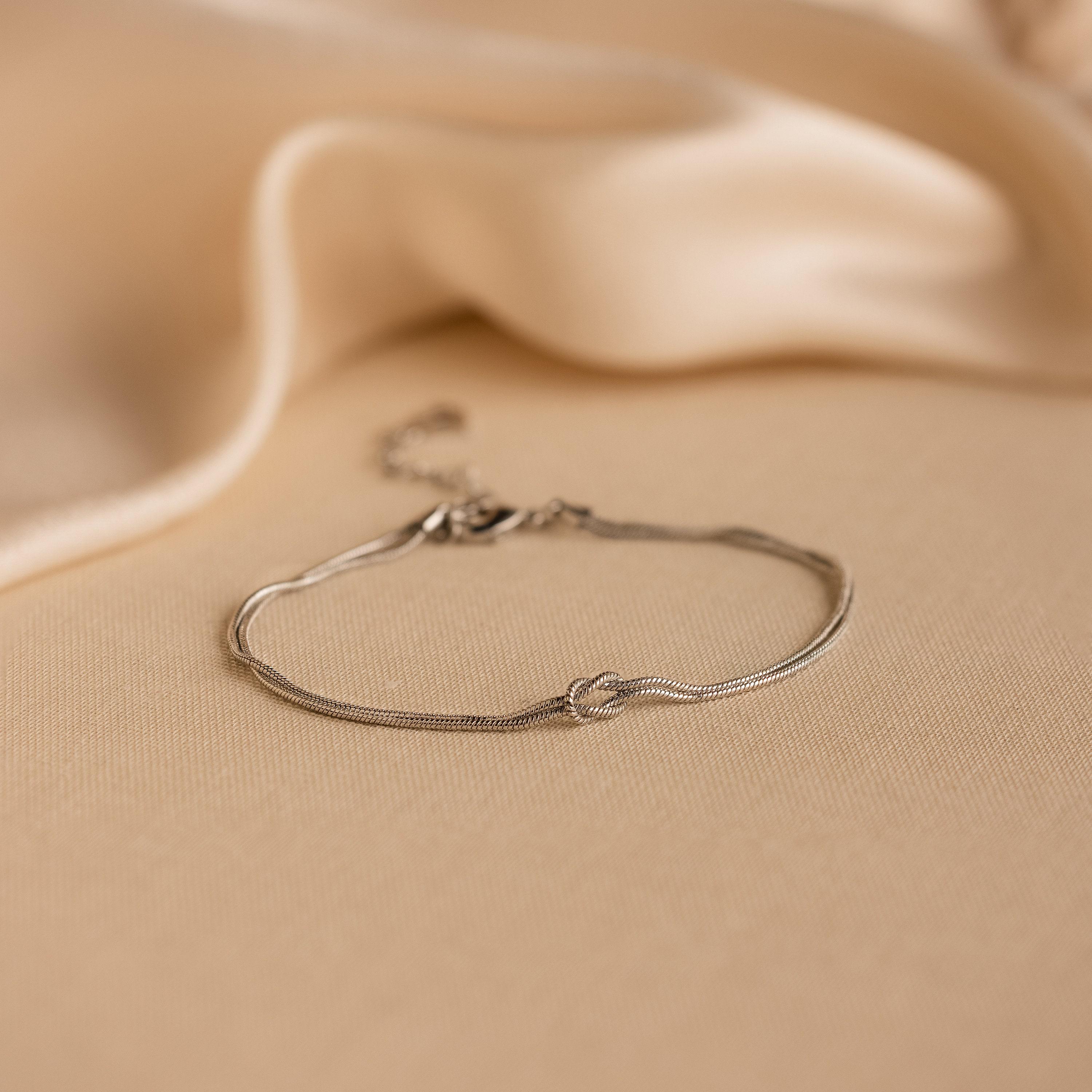 Double Snake Chain Love Knot Bracelet in 18K Gold Over Brass