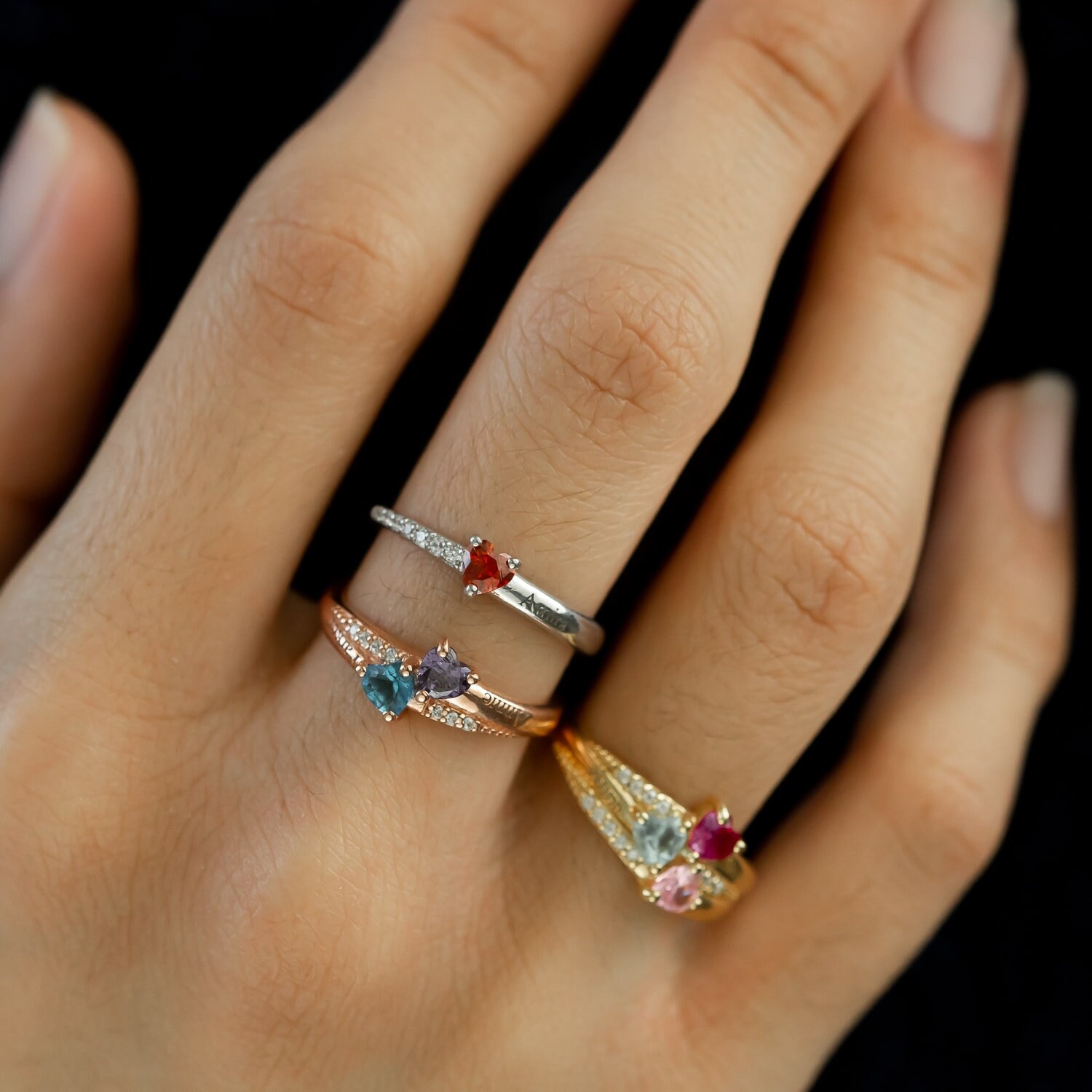 14K Heart Cluster Birthstone Ring with Diamond Accents