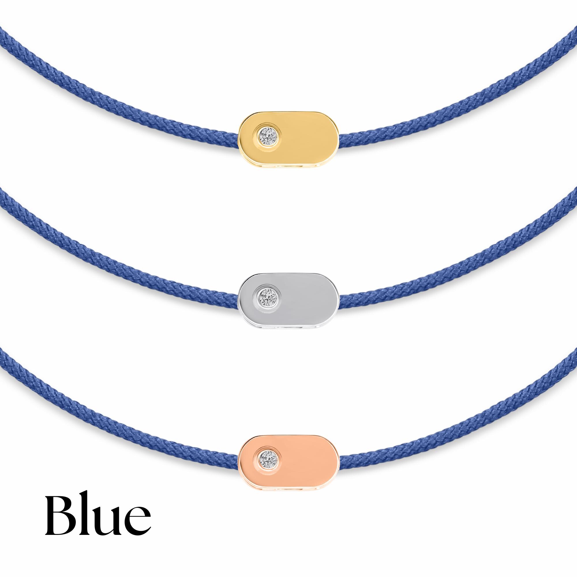Personalized 14K Solid Gold Initial Bracelet with Natural Diamond on Silk Thread
