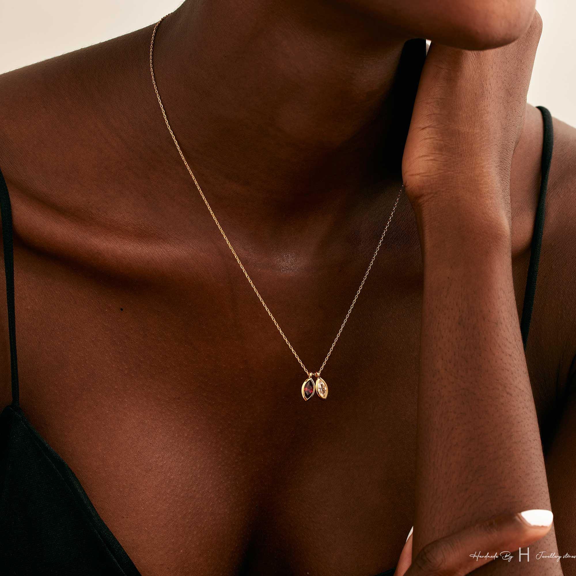Custom Marquise Leaf Birthstone Necklace