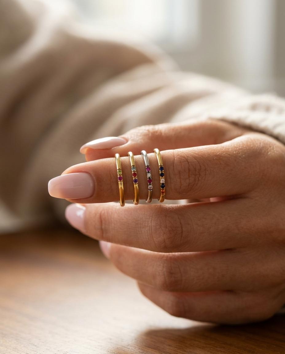 Personalized Birthstone Sterling Silver Stacking Ring