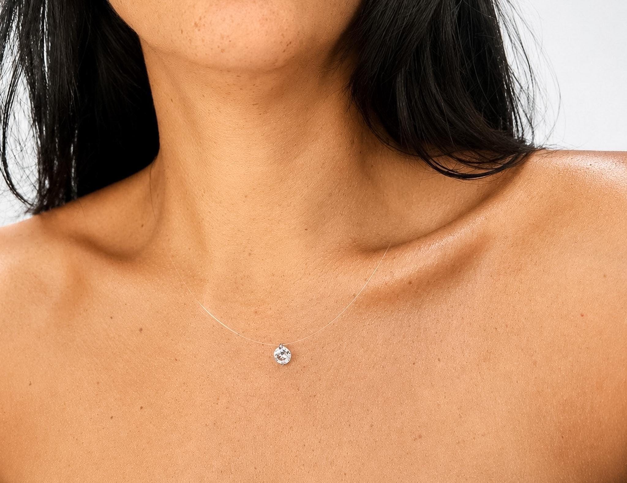 925 Sterling Silver Floating Cubic Zirconia Solitaire Choker