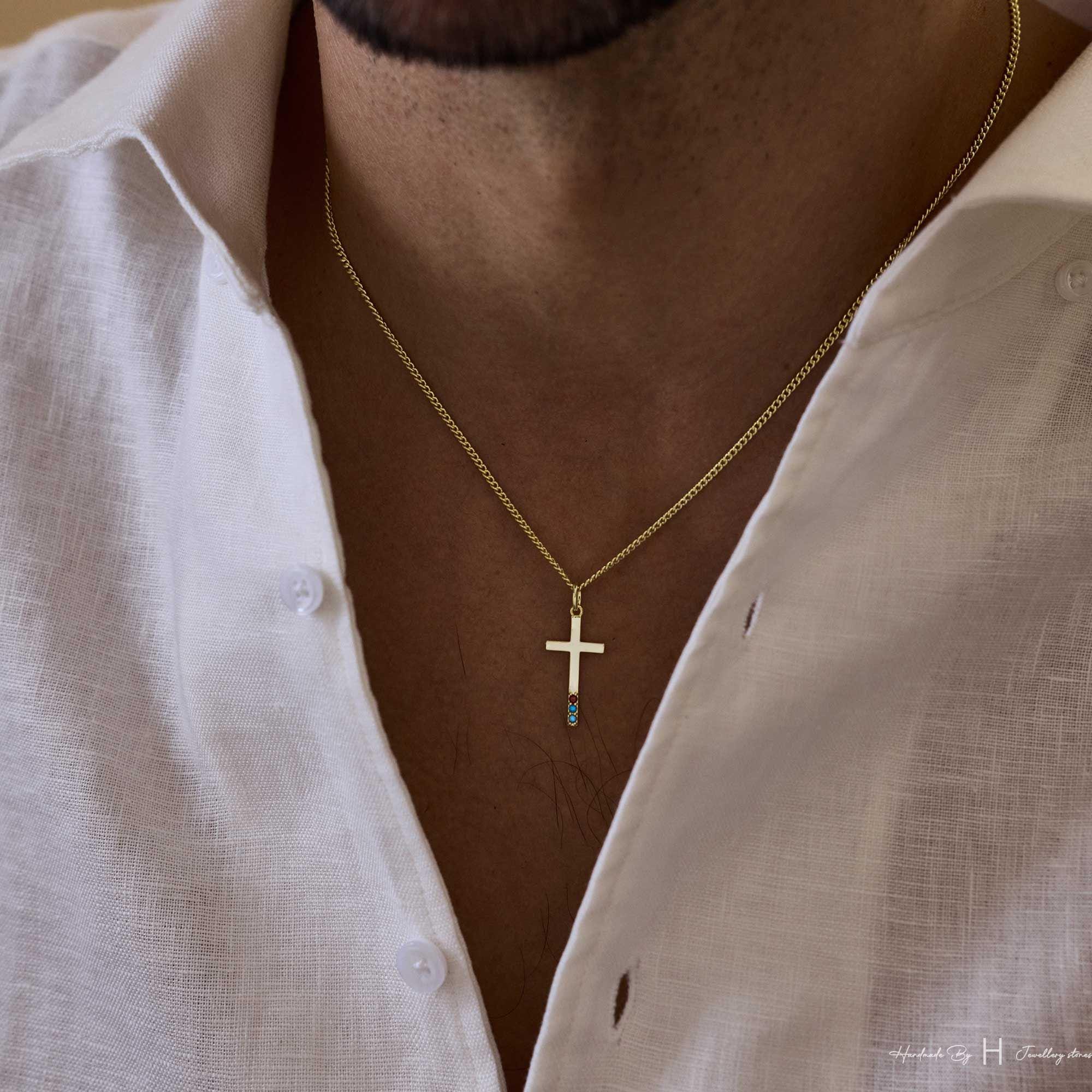 Men's Birthstone Necklace with Zircon Pendant in Pure Copper