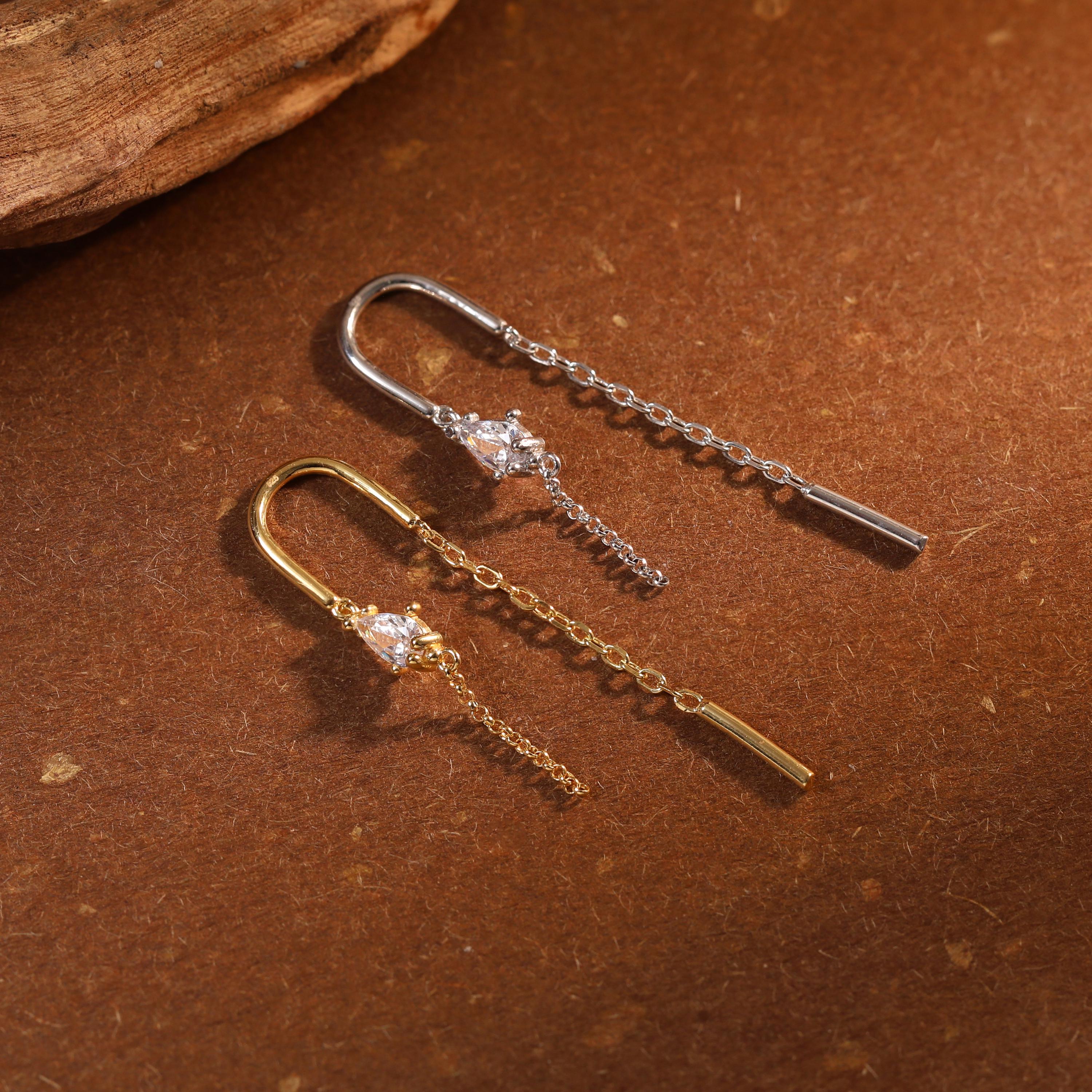Sterling Silver Teardrop Threader Earrings with Pear Cut Zircon