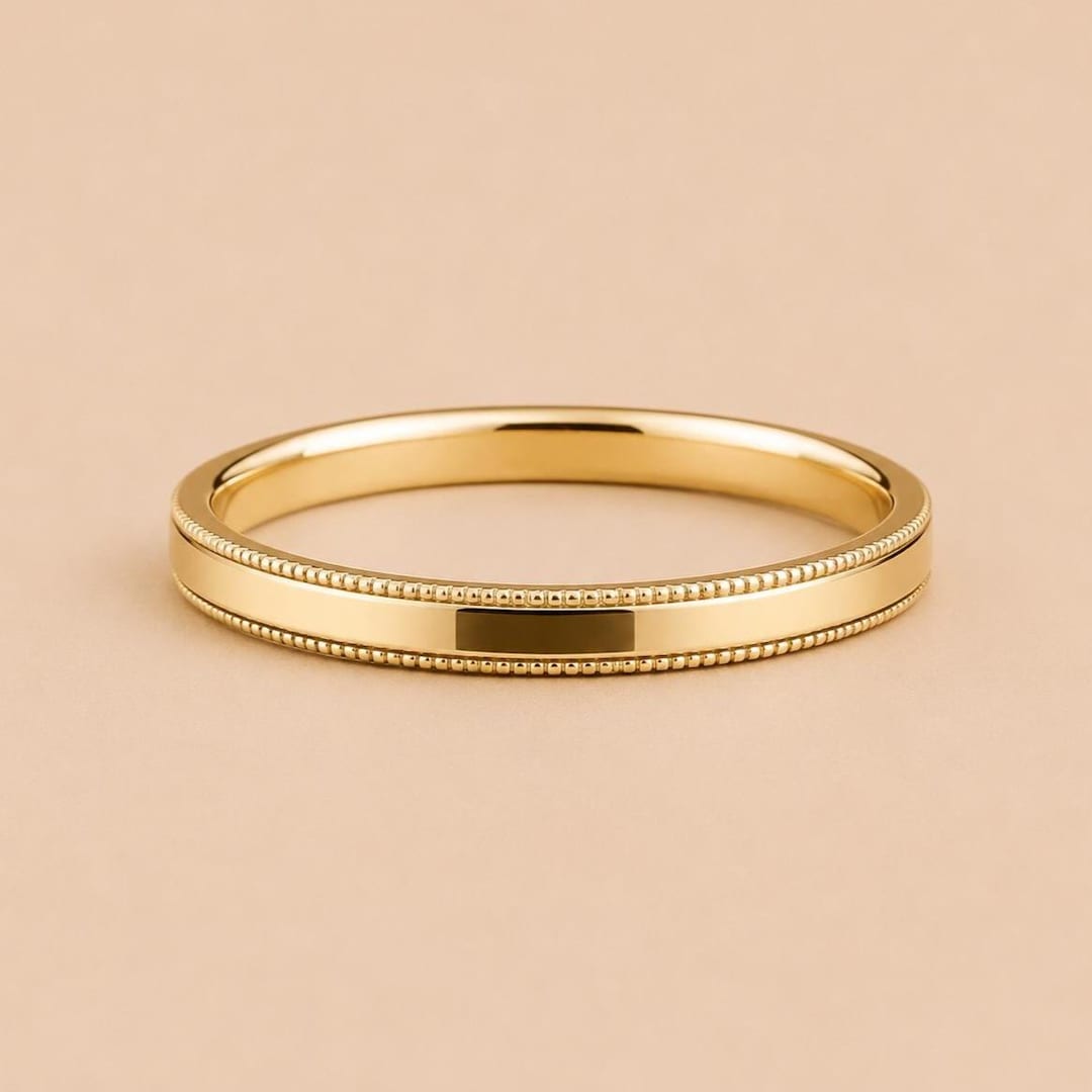 14K Solid Gold 2mm Milgrain Wedding Band