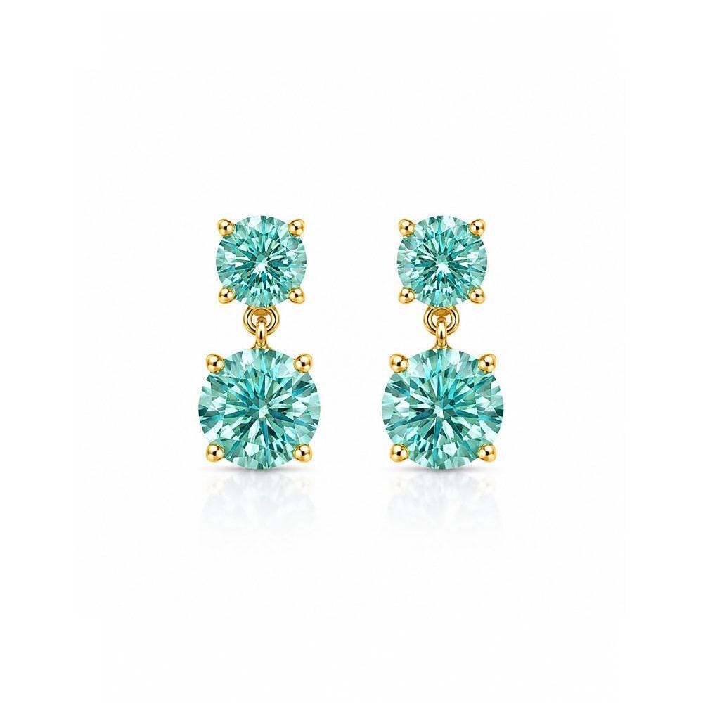 Certified Moissanite Double Drop Earrings in 925 Sterling Silver