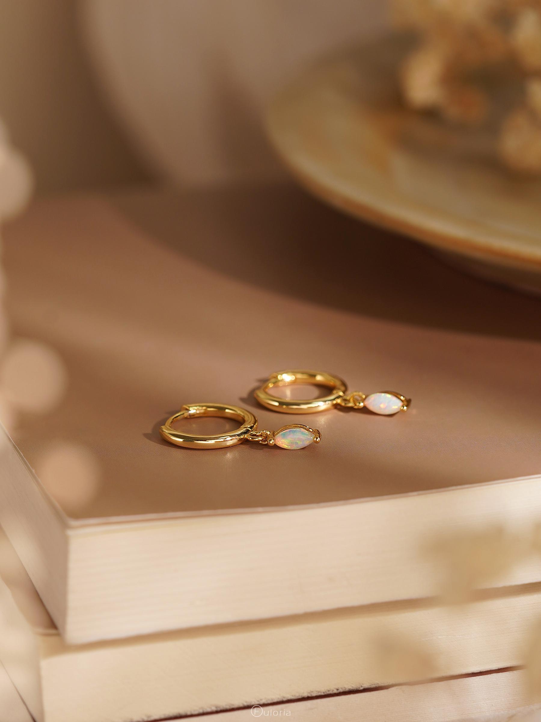 Delicate Opal Hoop Earrings with Minimalist Dangle Huggie Design