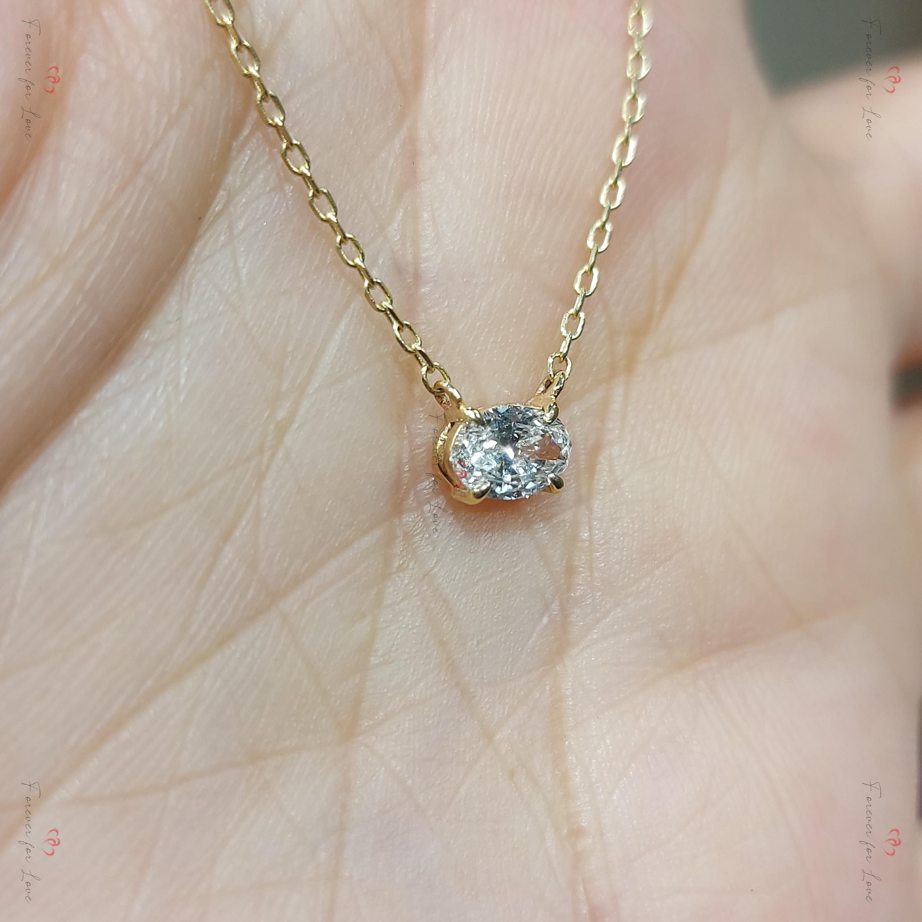 0.5ct Oval Diamond Necklace in 14K Yellow Gold