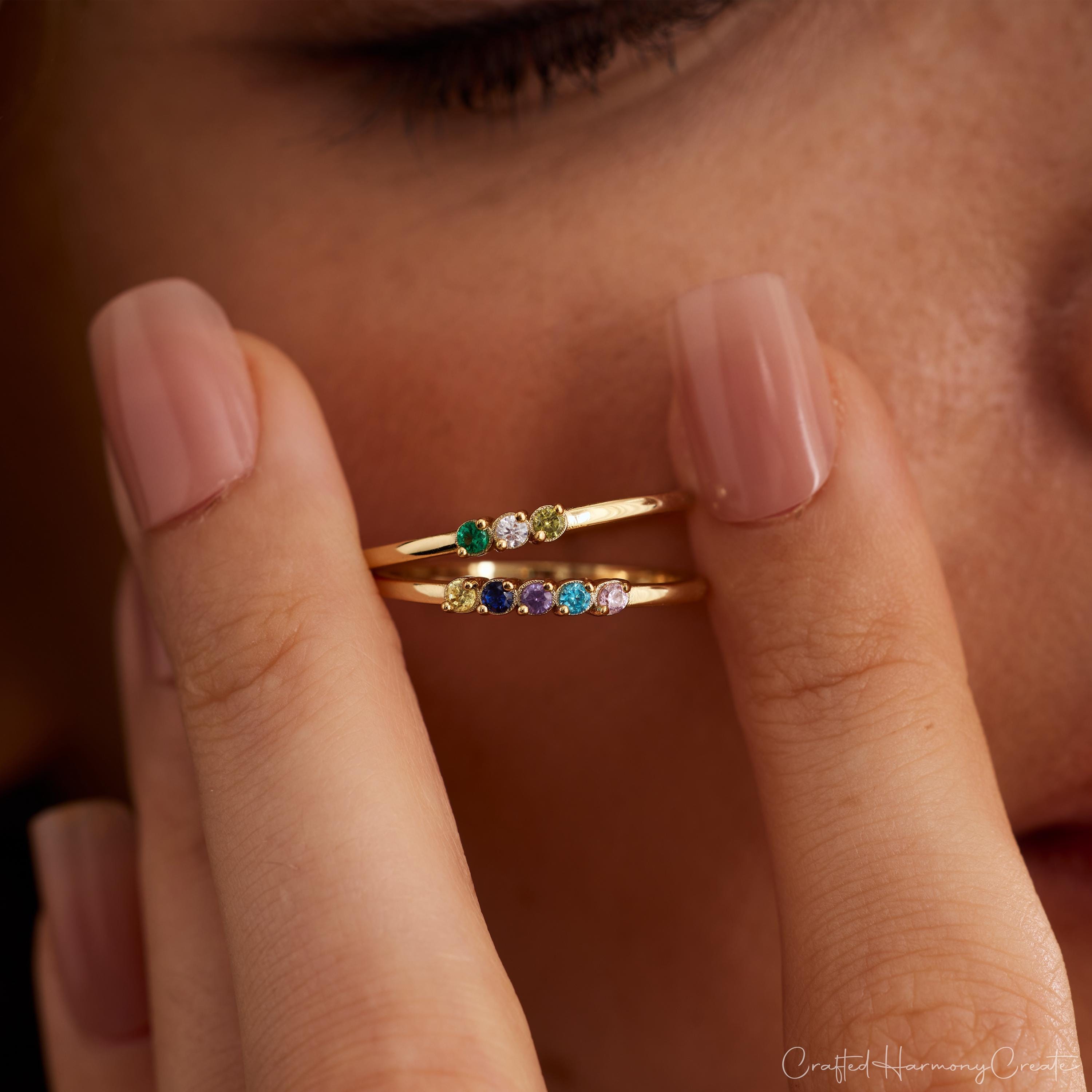 Personalized Multiple Round Birthstone Ring