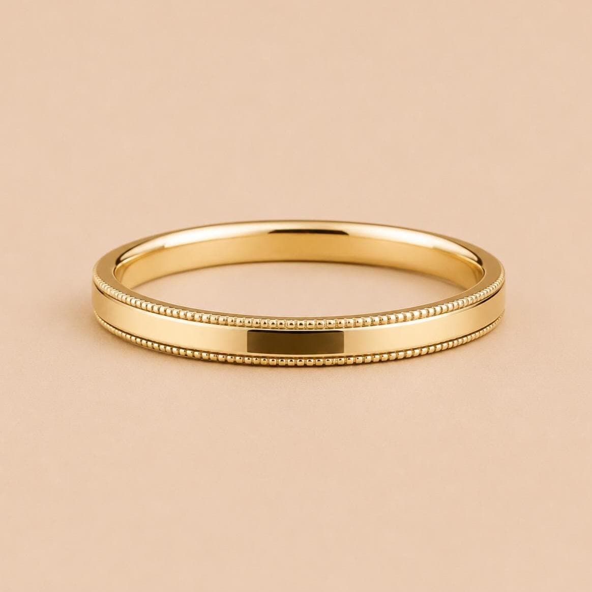 14K Solid Gold 2mm Milgrain Wedding Band