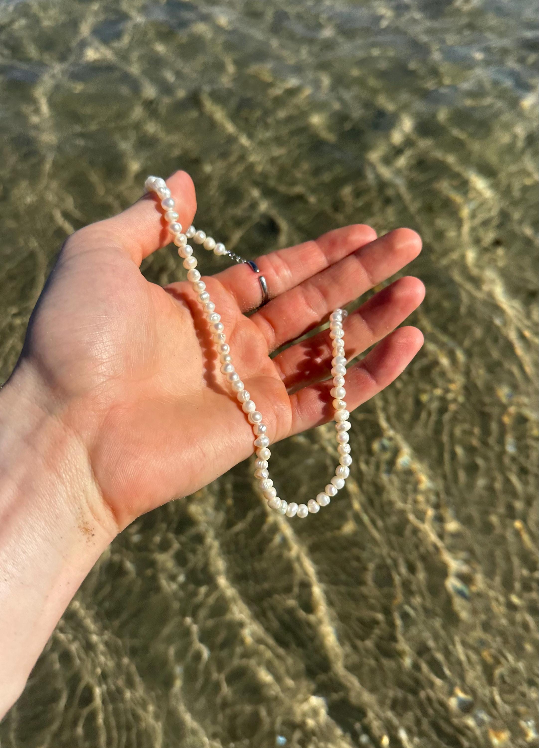 Natural Freshwater Pearl Necklace in Gold or Silver Stainless Steel