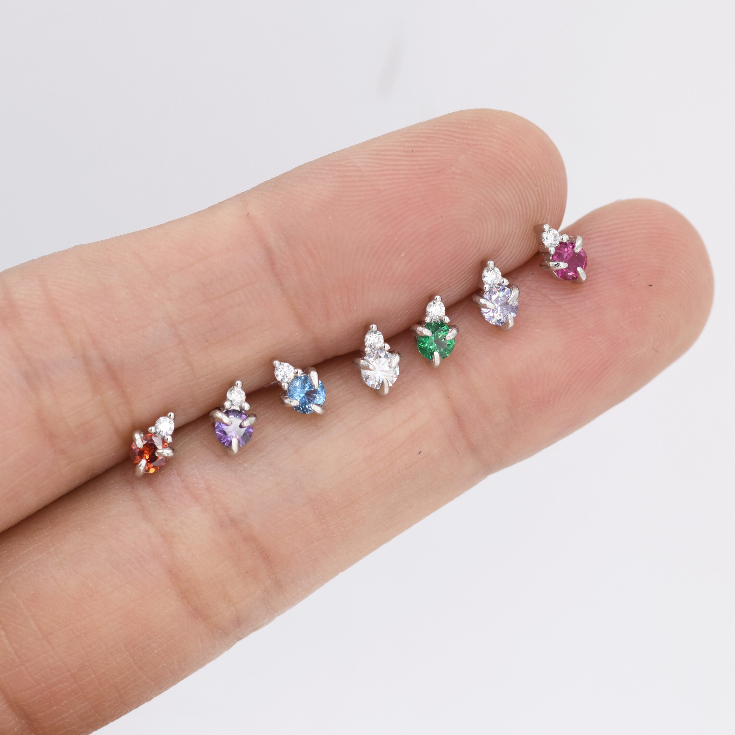 Sterling Silver Tiny Birthstone Stud Earrings with 3mm Cubic Zirconia