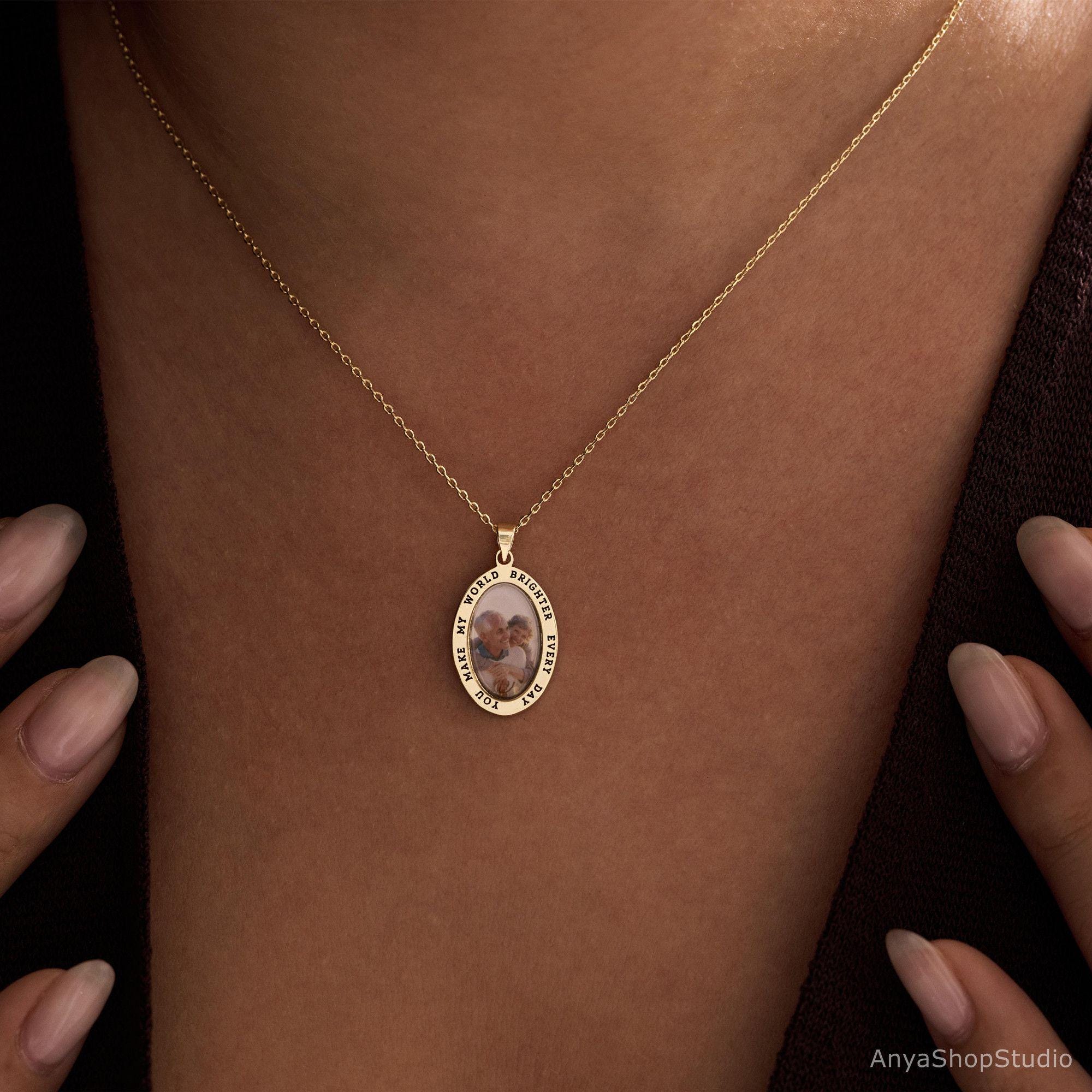 Oval Picture Necklace with Custom Engraving in Brass