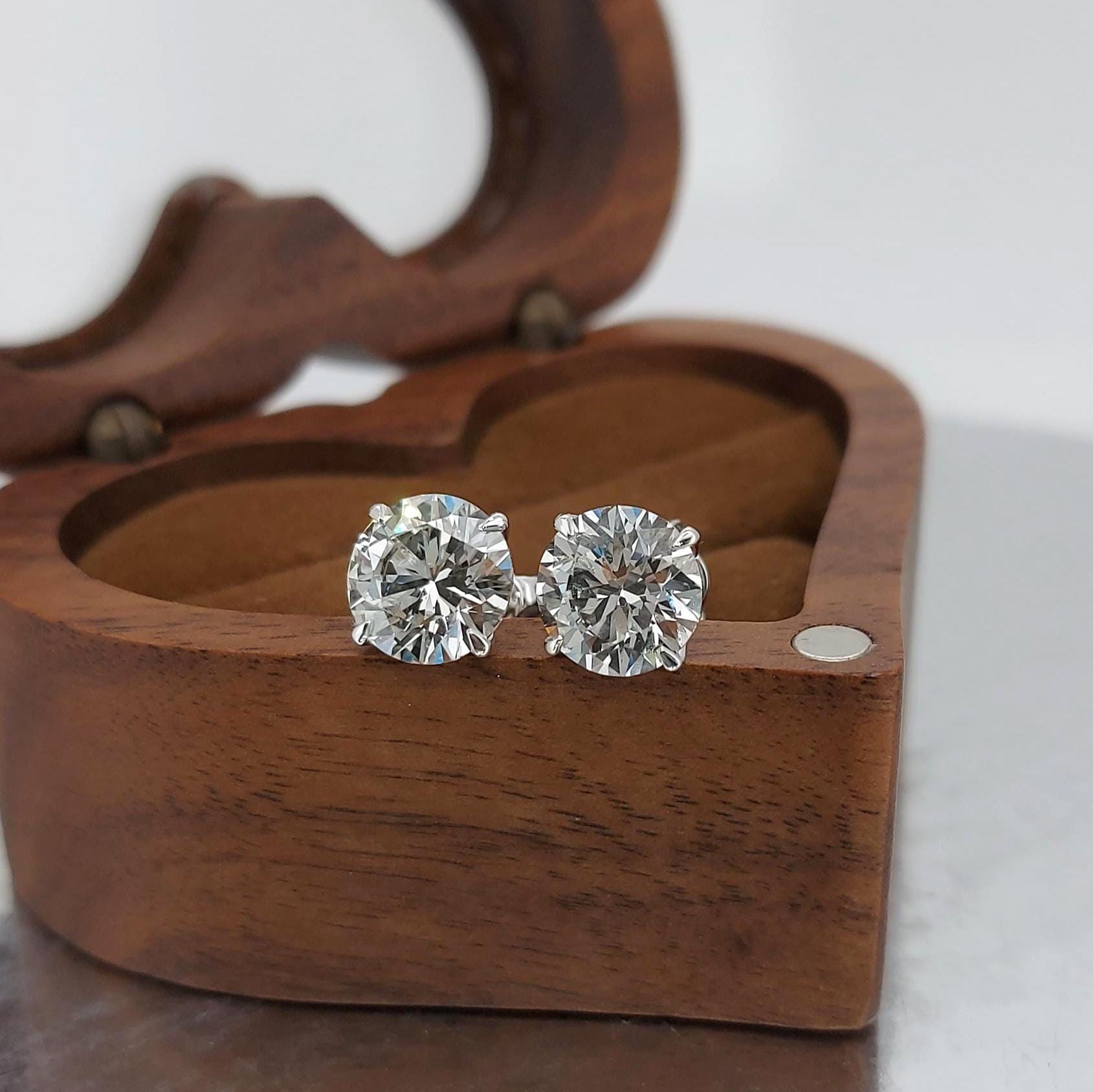 4ct Total Lab Grown Diamond Stud Earrings in 14K White Gold, E VVS2 Round Cut