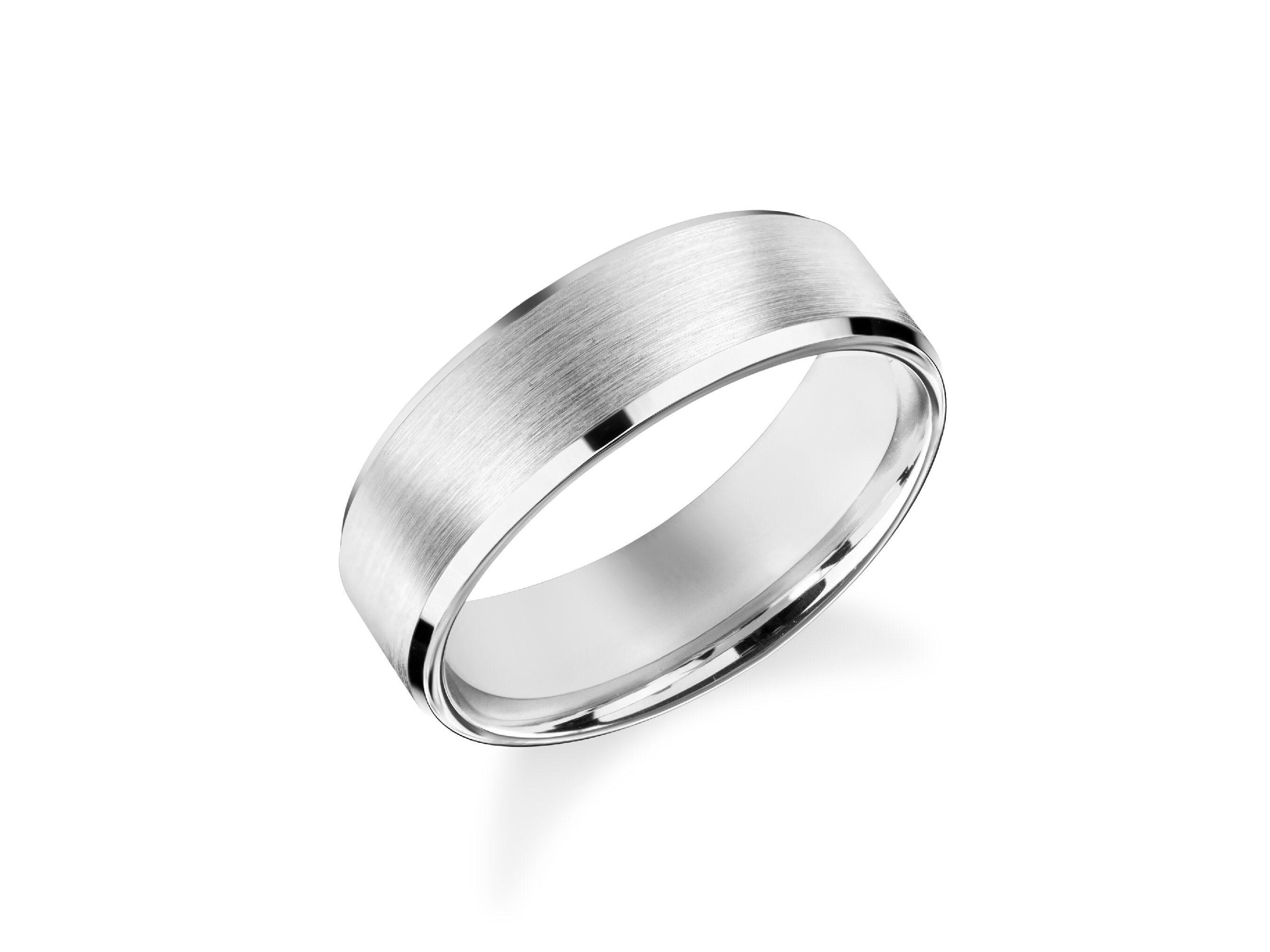 6mm Matte Beveled Wedding Band, Flat Comfort Fit Solid Gold