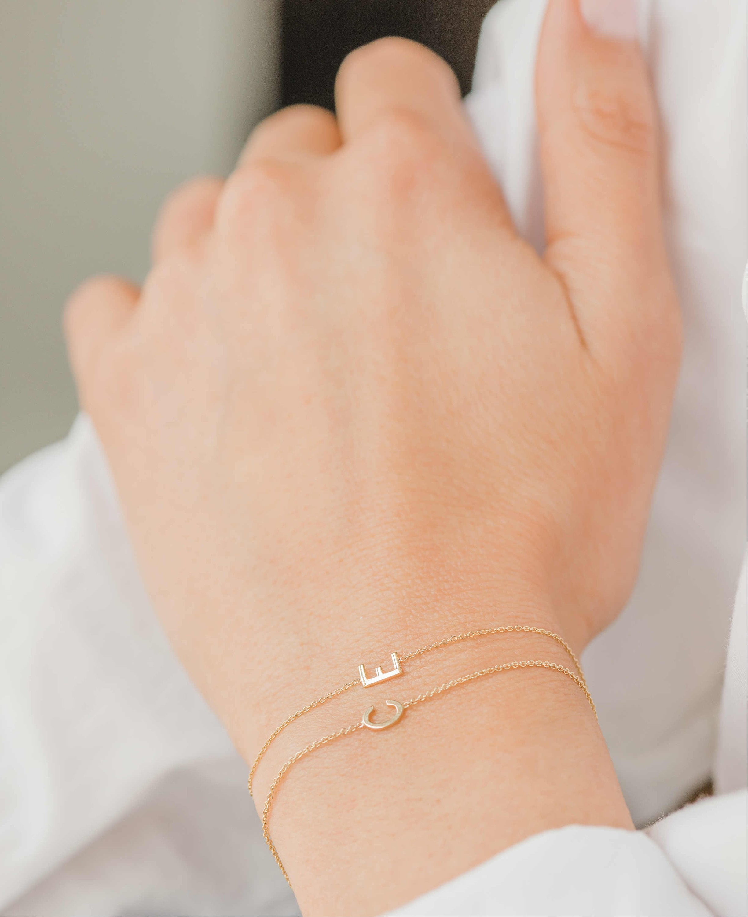 14K Gold Initial Letter Bracelet on a Cable Link Chain