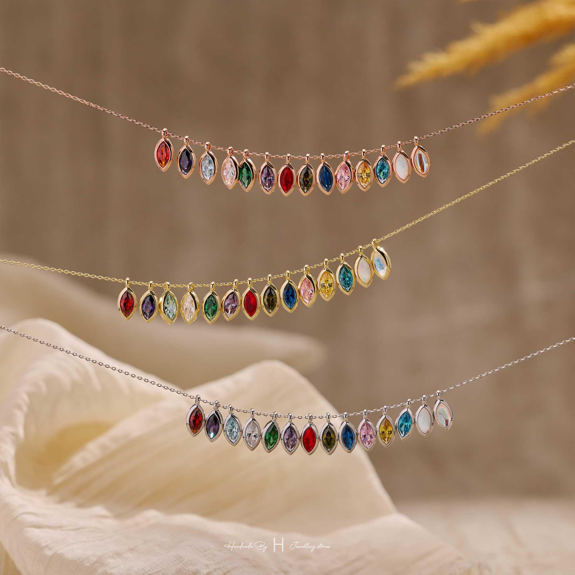 Custom Marquise Leaf Birthstone Necklace