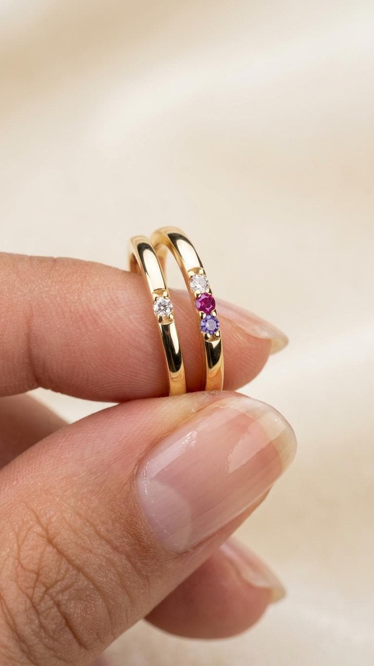 Personalized Birthstone Sterling Silver Stacking Ring